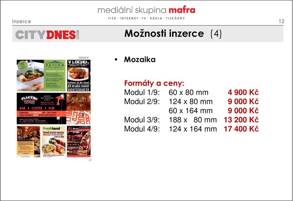 x 80 mm 9 000 Kč 60 x 164 mm 9 000 Kč Modul 3/9: