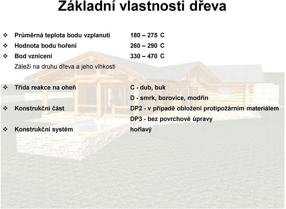 reakce na oheň C - dub, buk D - smrk, borovice, modřín Konstrukční část DP2 - v