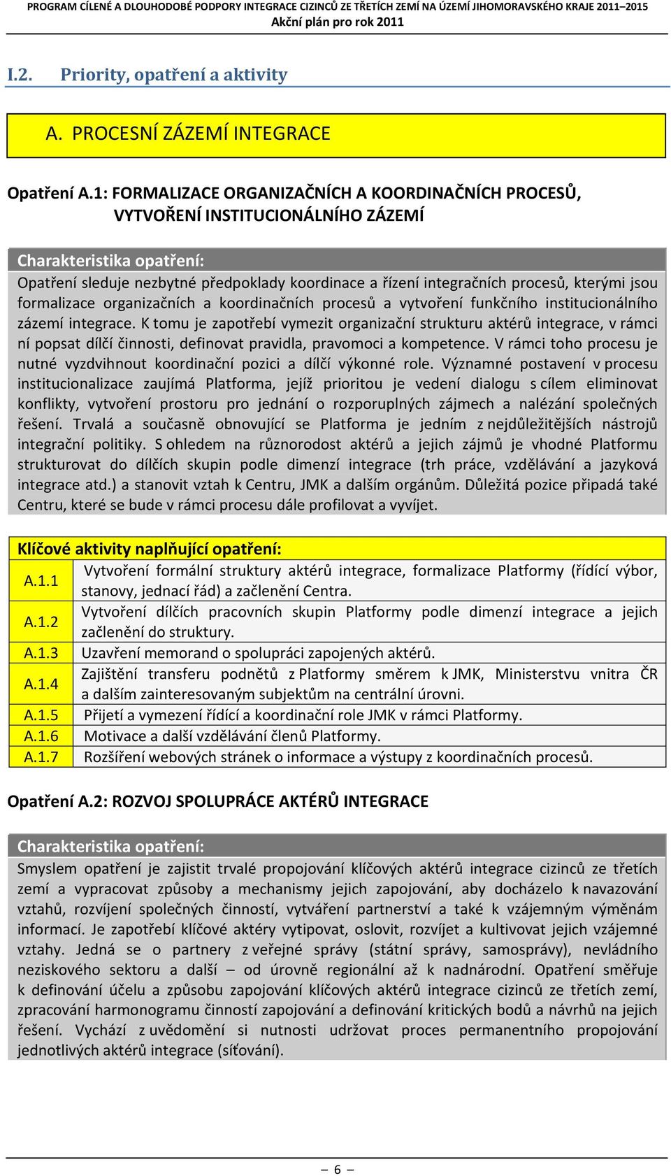 kterými jsou formalizace organizačních a koordinačních procesů a vytvoření funkčního institucionálního zázemí integrace.
