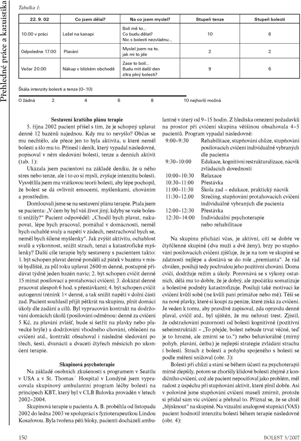 O žádná 2 4 6 8 10 nejhorší možná 10 6 2 2 9 6 Sestavení kratšího plánu terapie 5. øíjna 2002 pacient pøišel s tím, že je schopný uplavat dennì 12 bazénù najednou. Kdy mu to nevyšlo?