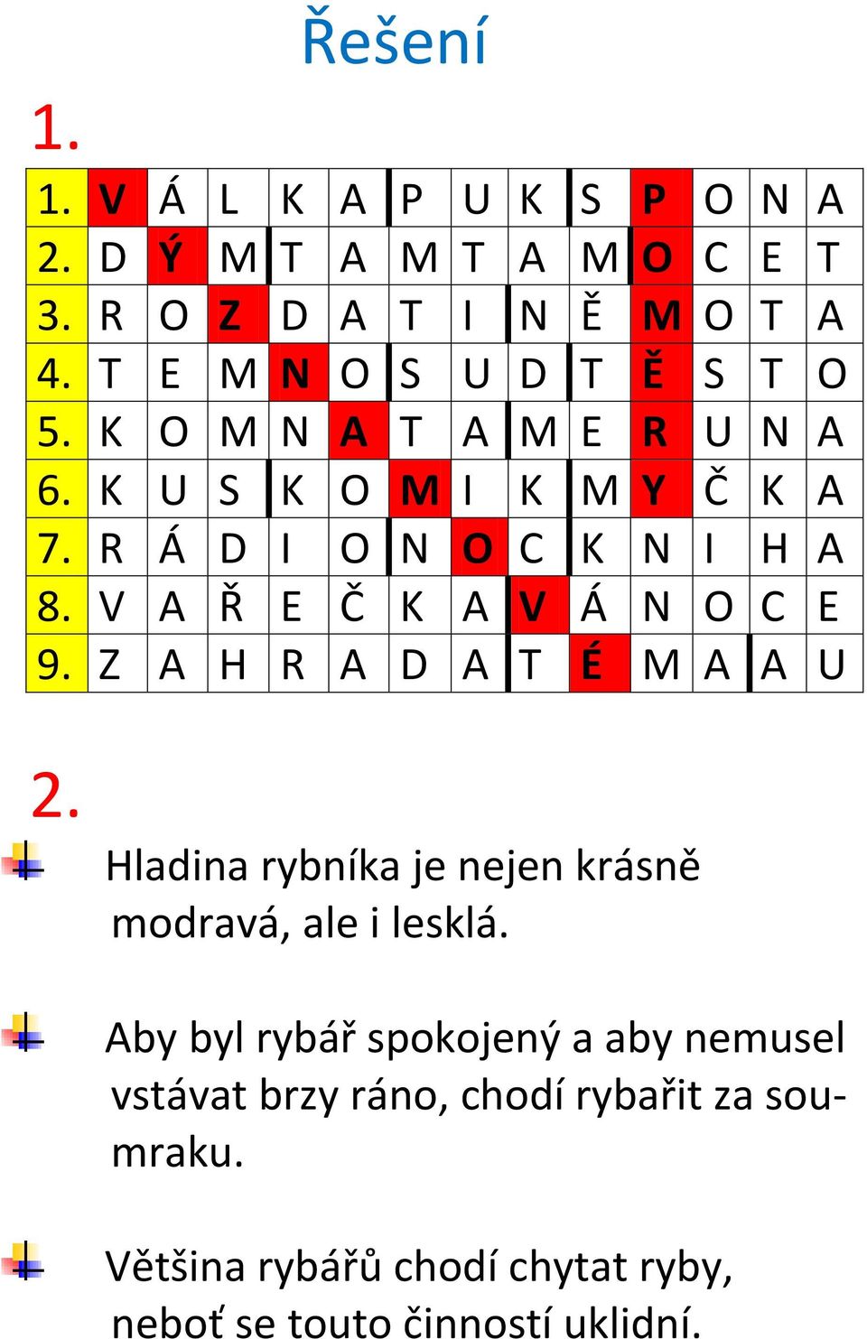 V A Ř E Č K A V Á N O C E 9. Z A H R A D A T É M A A U 2. Hladina rybníka je nejen krásně modravá, ale i lesklá.