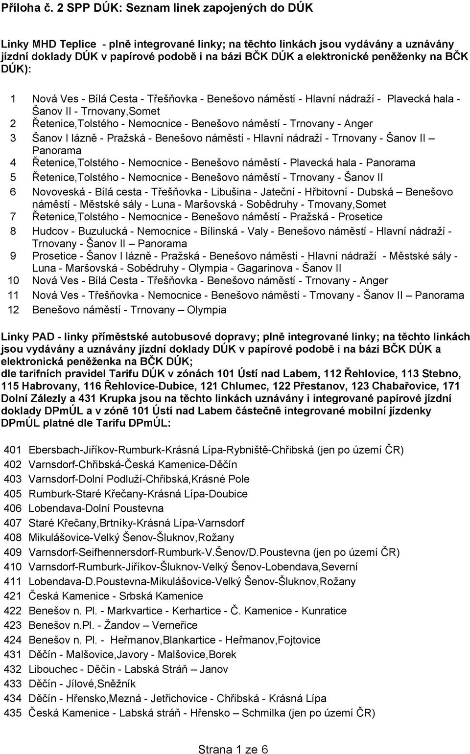 peněženky na BČK DÚK): 1 Nová Ves - Bílá Cesta - Třešňovka - Benešovo náměstí - Hlavní nádraží - Plavecká hala - Šanov II - Trnovany,Somet 2 Řetenice,Tolstého - Nemocnice - Benešovo náměstí -