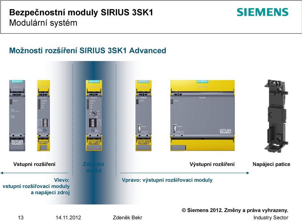 Napájecí patice Vlevo: vstupní rozšiřovací moduly a