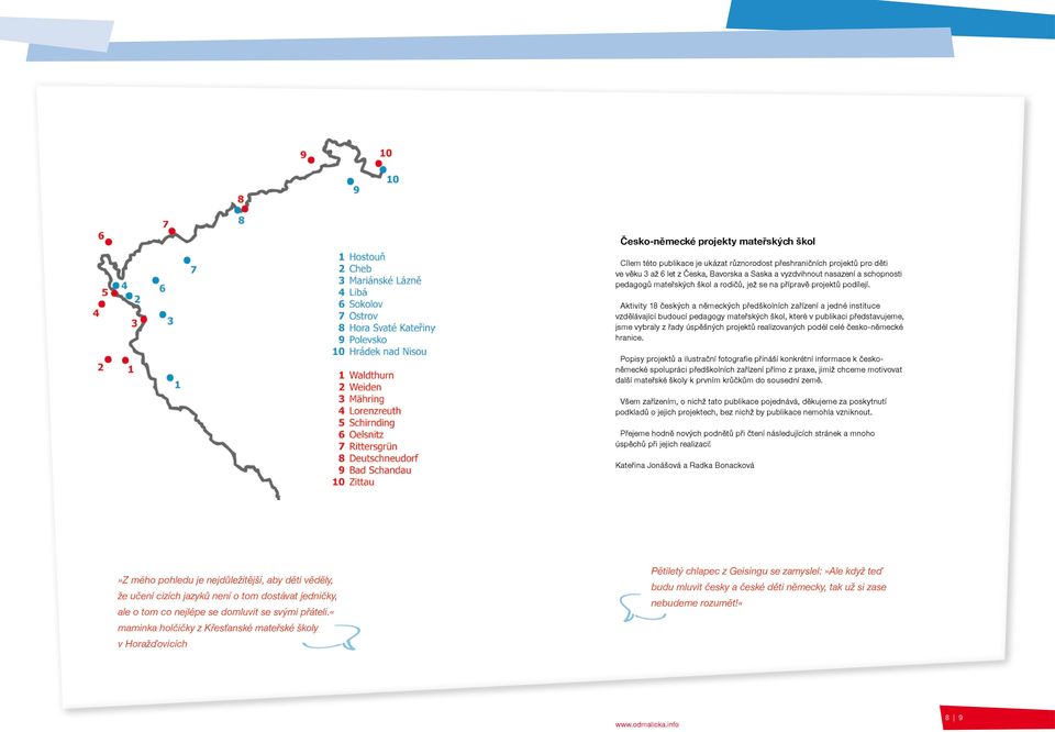 Aktivity 18 českých a německých předškolních zařízení a jedné instituce vzdělávající budoucí pedagogy mateřských škol, které v publikaci představujeme, jsme vybraly z řady úspěšných projektů