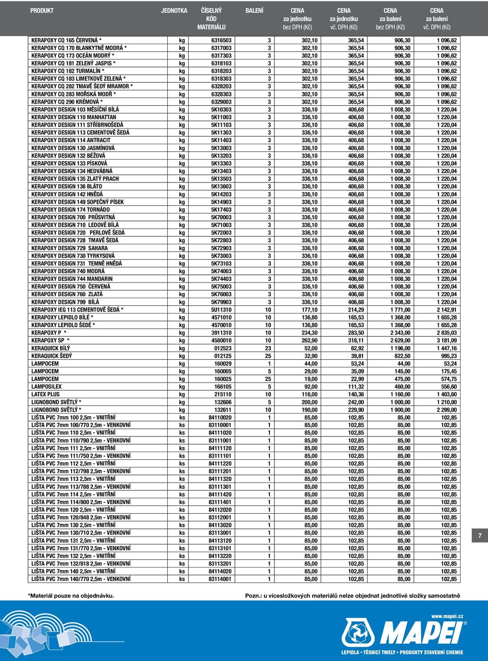 ZELENÁ * kg 6318303 3 302,10 365,54 906,30 1 096,62 KERAPOXY CQ 282 TMAVĚ ŠEDÝ MRAMOR * kg 6328203 3 302,10 365,54 906,30 1 096,62 KERAPOXY CQ 283 MOŘSKÁ MODŘ * kg 6328303 3 302,10 365,54 906,30 1