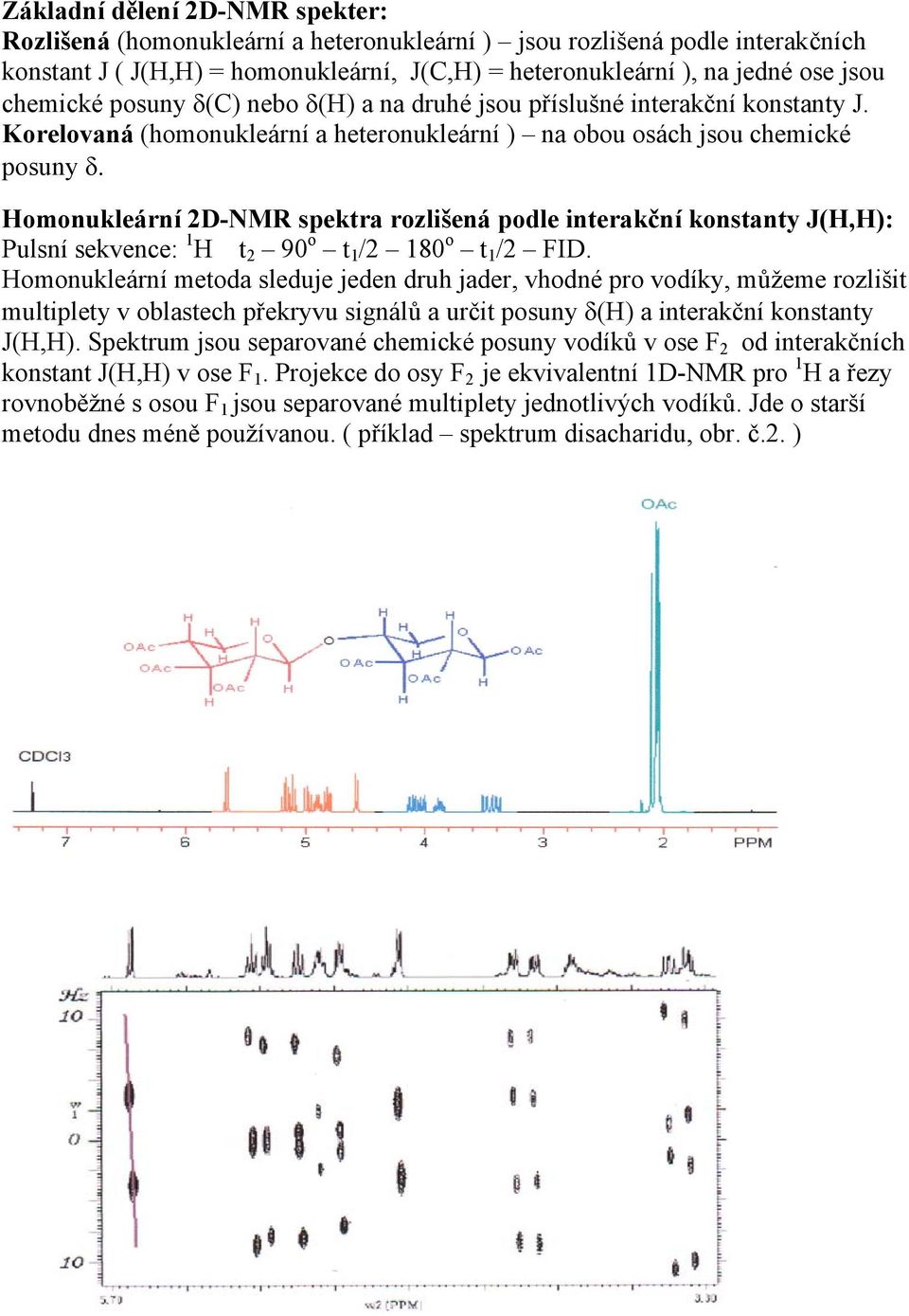 Homonukleární 2D-NMR spektra rozlišená podle interakční konstanty J(H,H): Pulsní sekvence: 1 H t 2 90 o t 1 /2 180 o t 1 /2 FID.