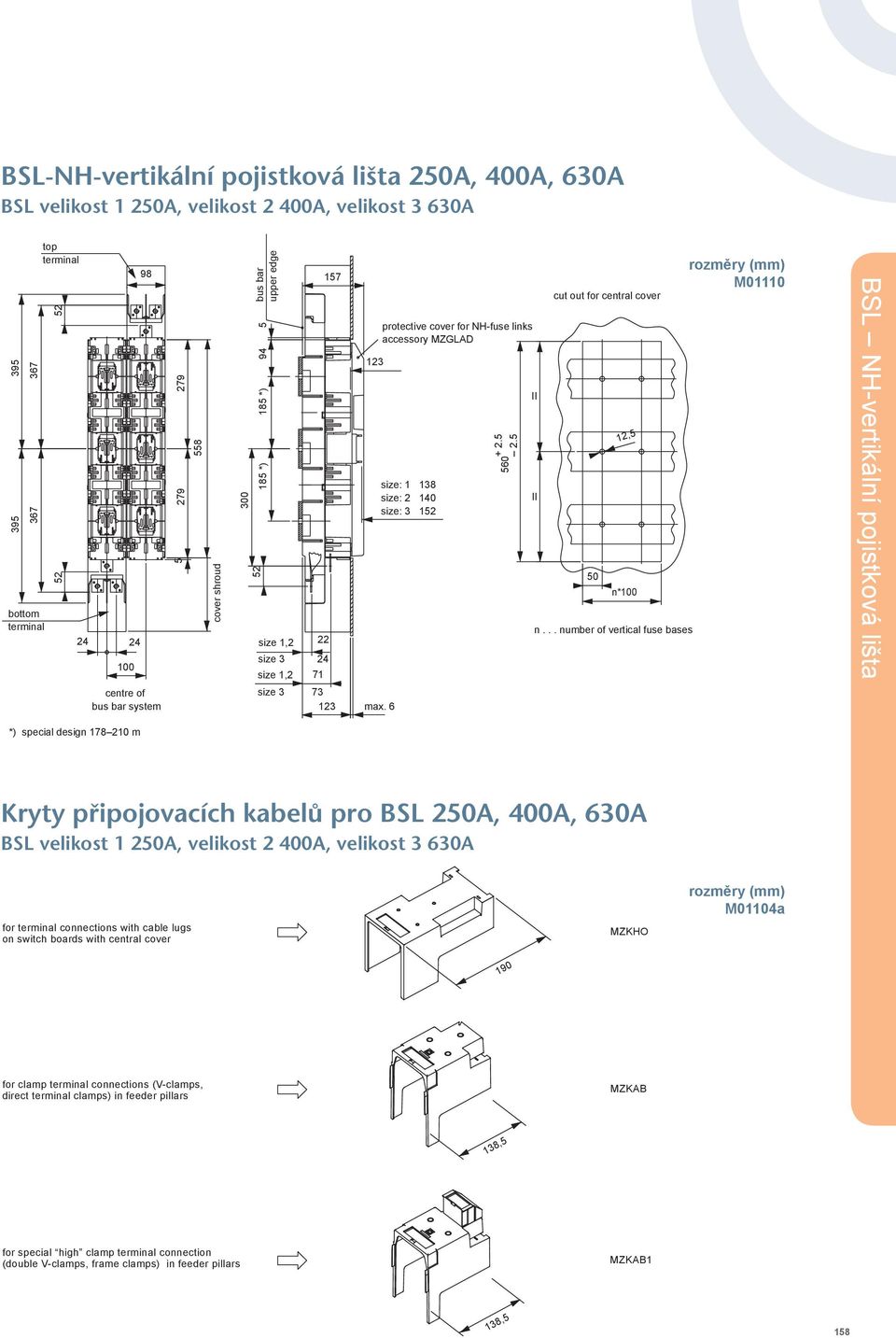 6 protective cover for NH-fuse links accessory MZGLAD size: 1 138 size: 2 140 size: 3 152 + 2.5 2.5 560 II II cut out for central cover 50 12,5 n*100 n.