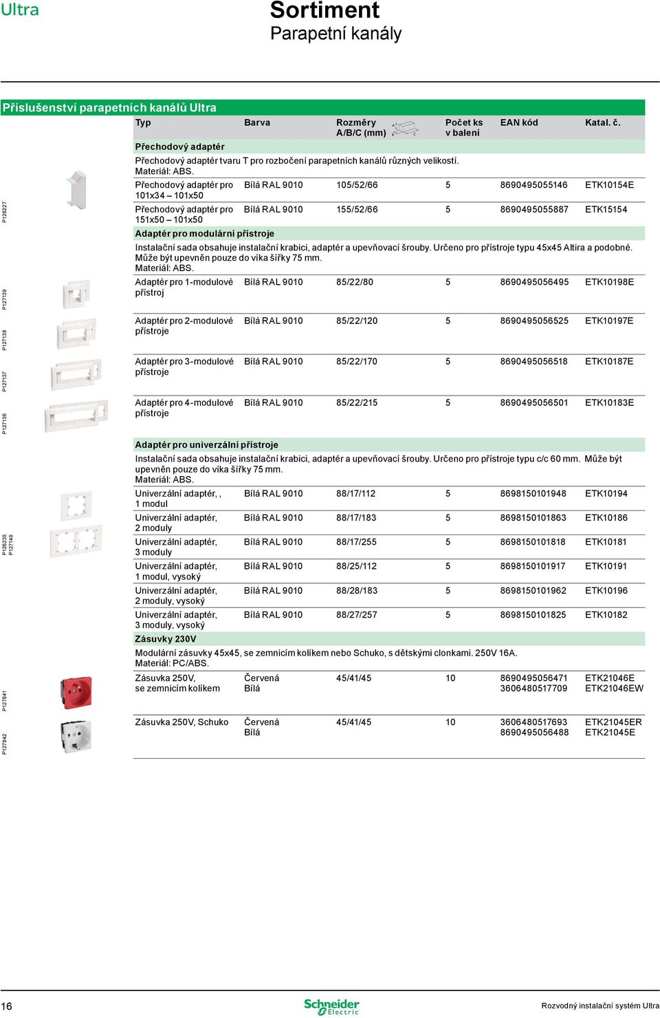 Přechodový adaptér pro Bílá RAL 9010 105/52/66 5 8690495055146 ETK10154E 101x34 101x50 Přechodový adaptér pro Bílá RAL 9010 155/52/66 5 8690495055887 ETK15154 151x50 101x50 Adaptér pro modulární