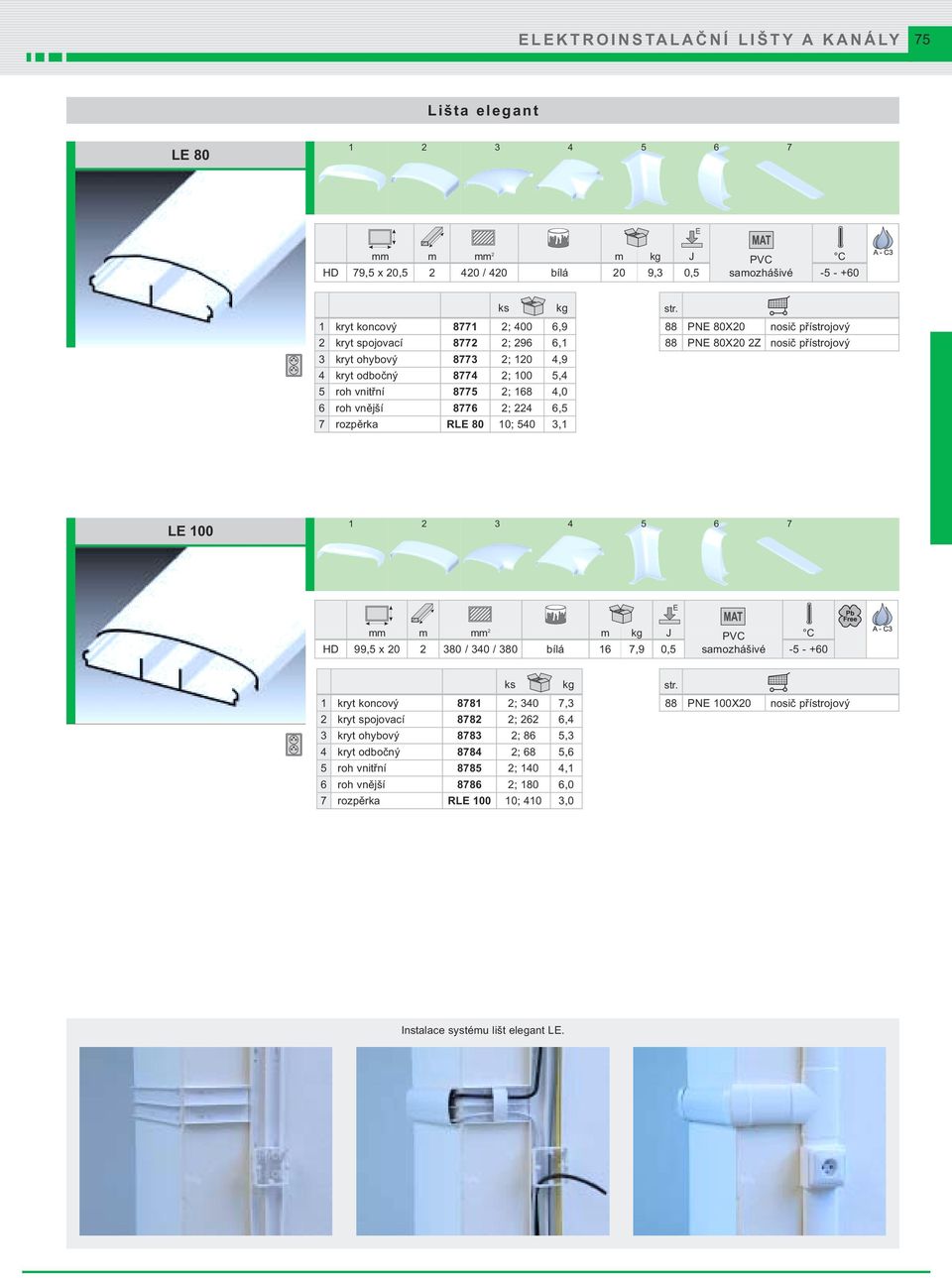 80X20 2Z nosič přístrojový LE 100 1 2 3 4 5 6 7 HD 99,5 x 20 2 380 / 340 / 380 bílá 16 7,9 0,5 1 kryt koncový 8781 2; 340 7,3 2 kryt spojovací 8782 2; 262 6,4 3 kryt ohybový 8783 2; 86