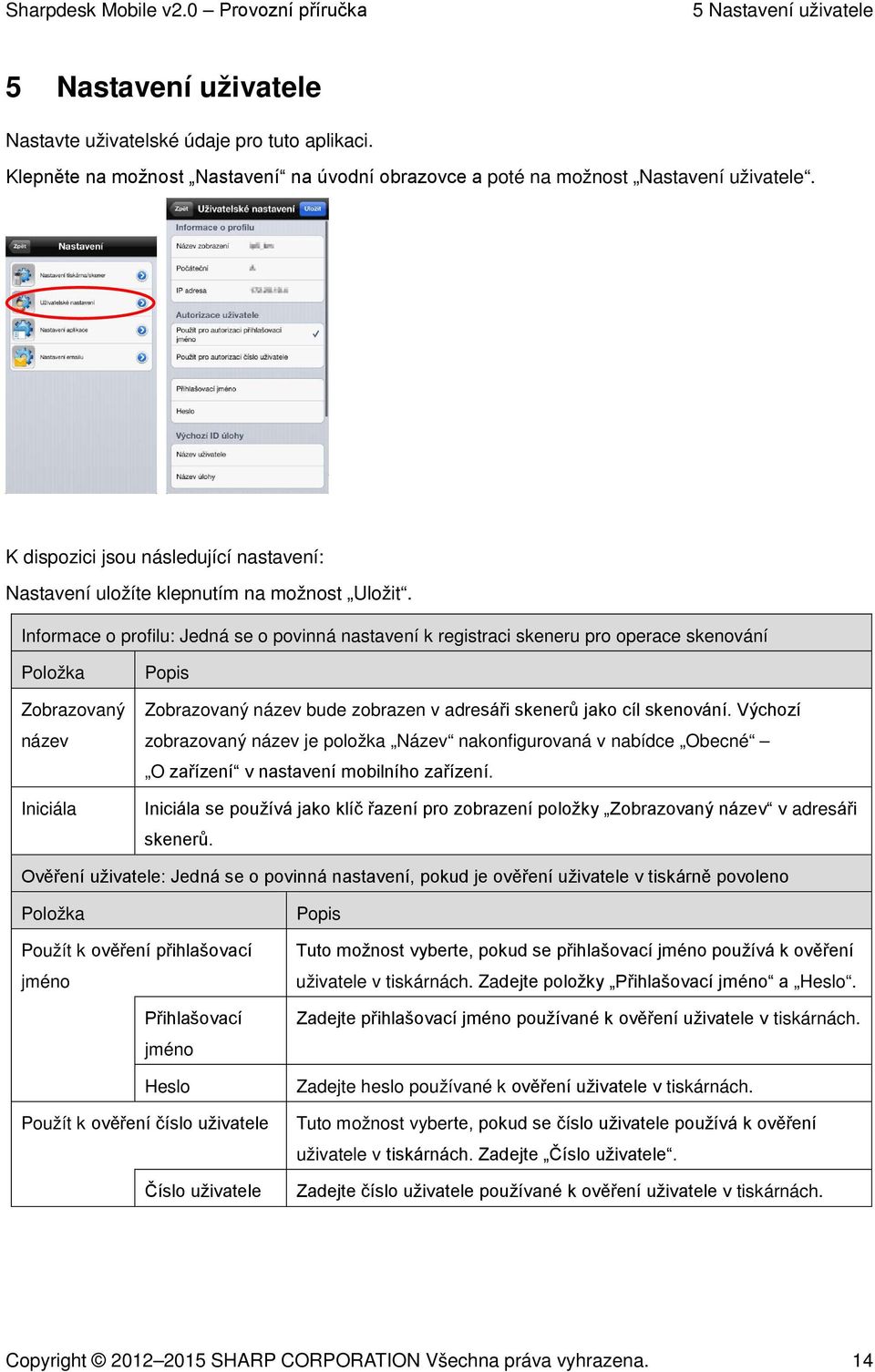 Informace o profilu: Jedná se o povinná nastavení k registraci skeneru pro operace skenování Položka Zobrazovaný název Iniciála Popis Zobrazovaný název bude zobrazen v adresáři skenerů jako cíl
