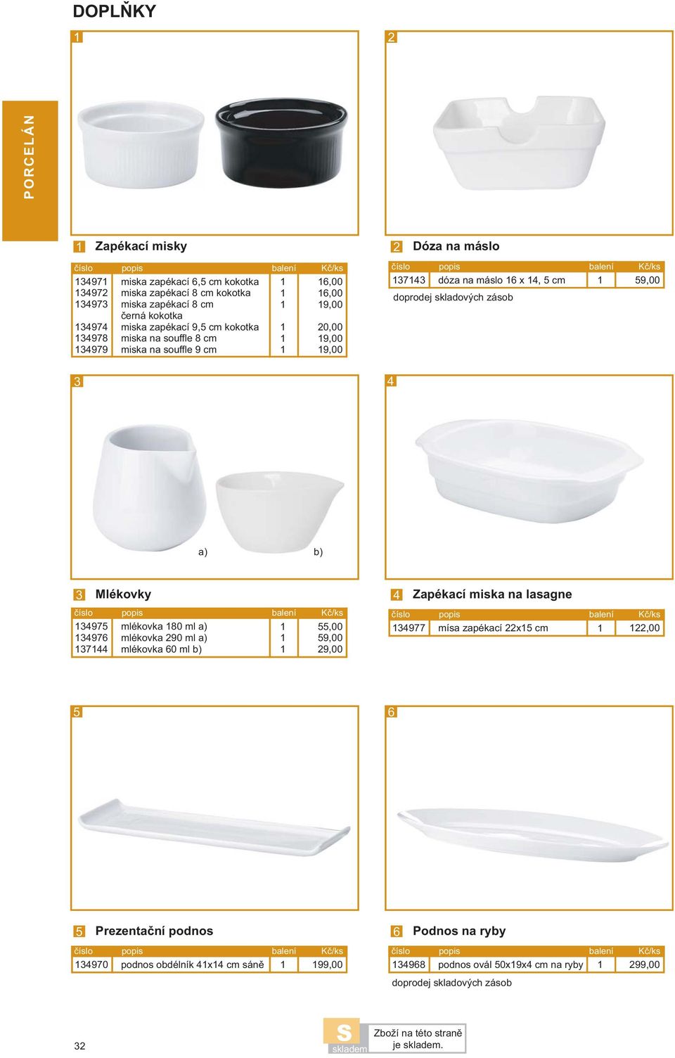 b) 4975 497 744 Mlékovky mlékovka 80 ml a) mlékovka 90 ml a) mlékovka 0 ml b) 55,00 59,00 9,00 4 Zapékací miska na lasagne 4977 mísa zapékací x5 cm,00 5 5