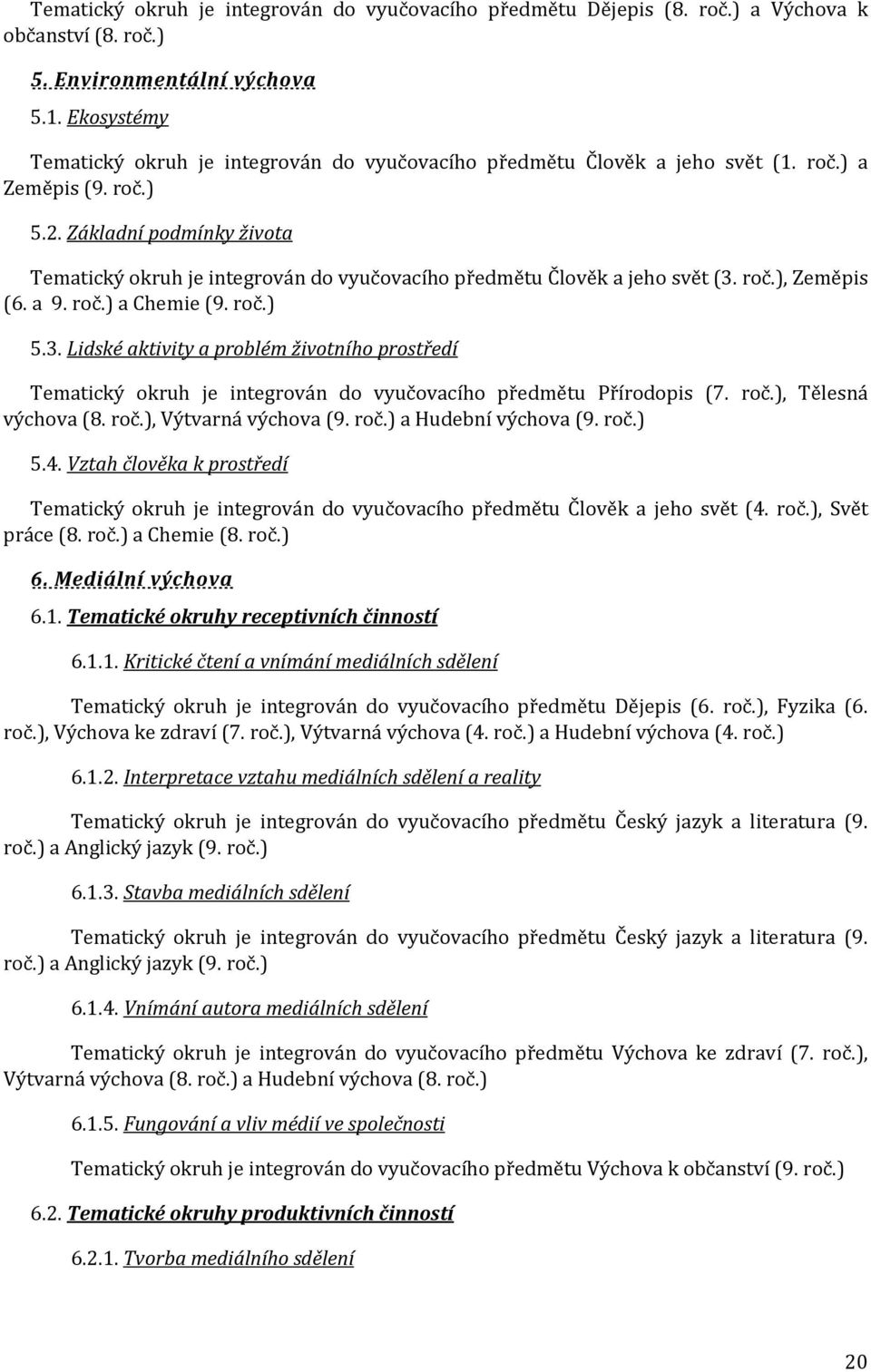 Základní podmínky života Tematický okruh je integrován do vyučovacího předmětu Člověk a jeho svět (3.