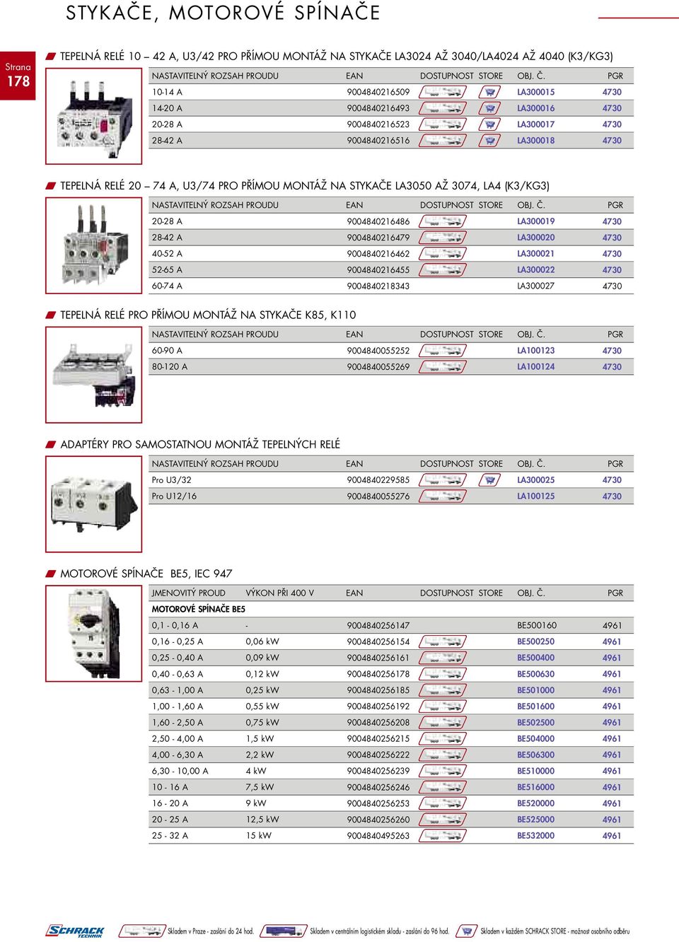 3074, LA4 (K3/KG3) NASTAVITELNÝ ROZSAH PROUDU EAN DOSTUPNOST STORE OBJ. Č.