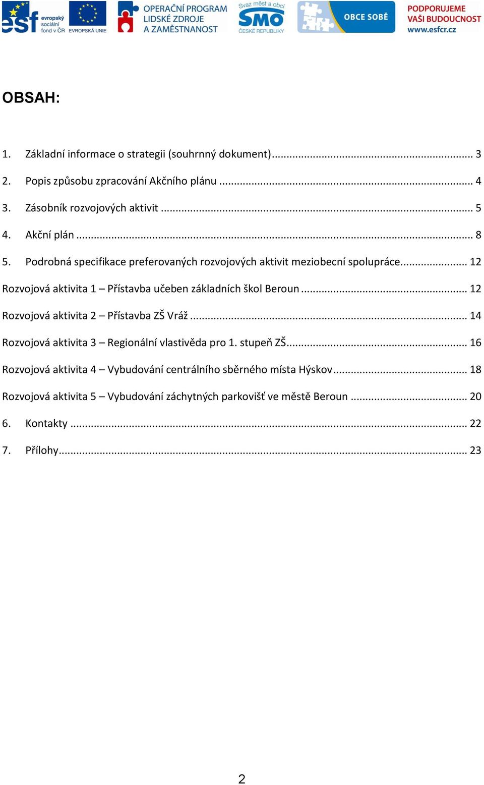 .. 12 Rozvojová aktivita 1 Přístavba učeben základních škol Beroun... 12 Rozvojová aktivita 2 Přístavba ZŠ Vráž.