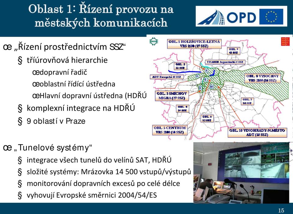 oblastí v Praze œ Tunelové systémy integrace všech tunelů do velínů SAT, HDŘÚ složité systémy: Mrázovka