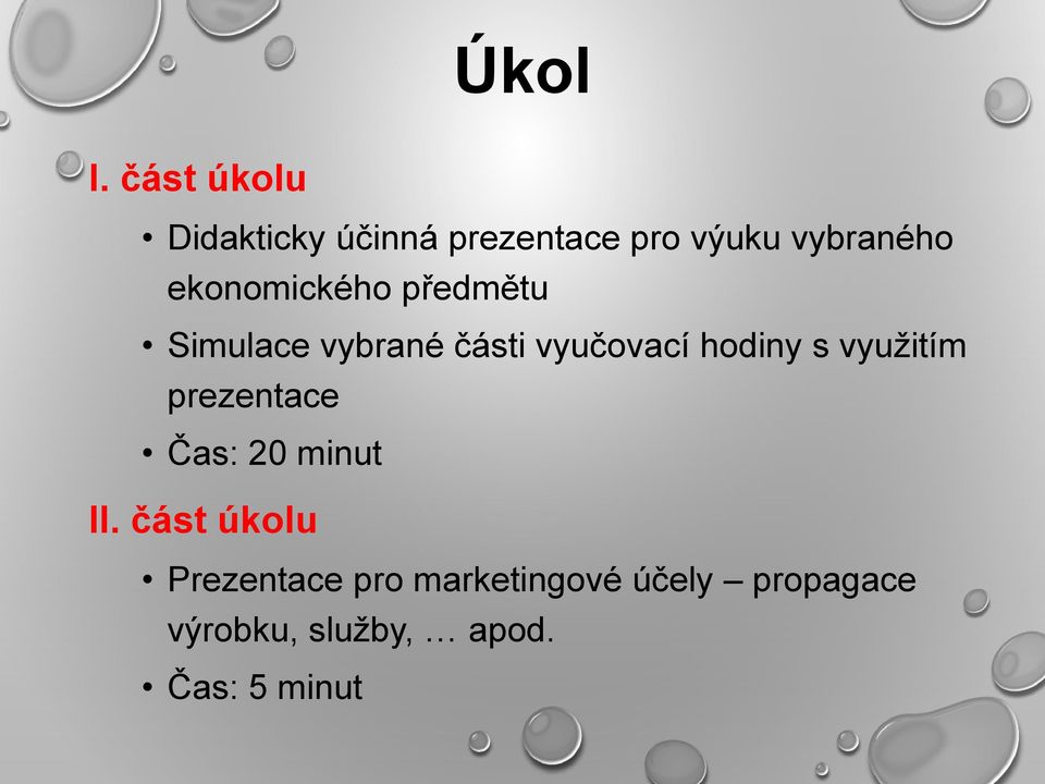 ekonomického předmětu Simulace vybrané části vyučovací hodiny s