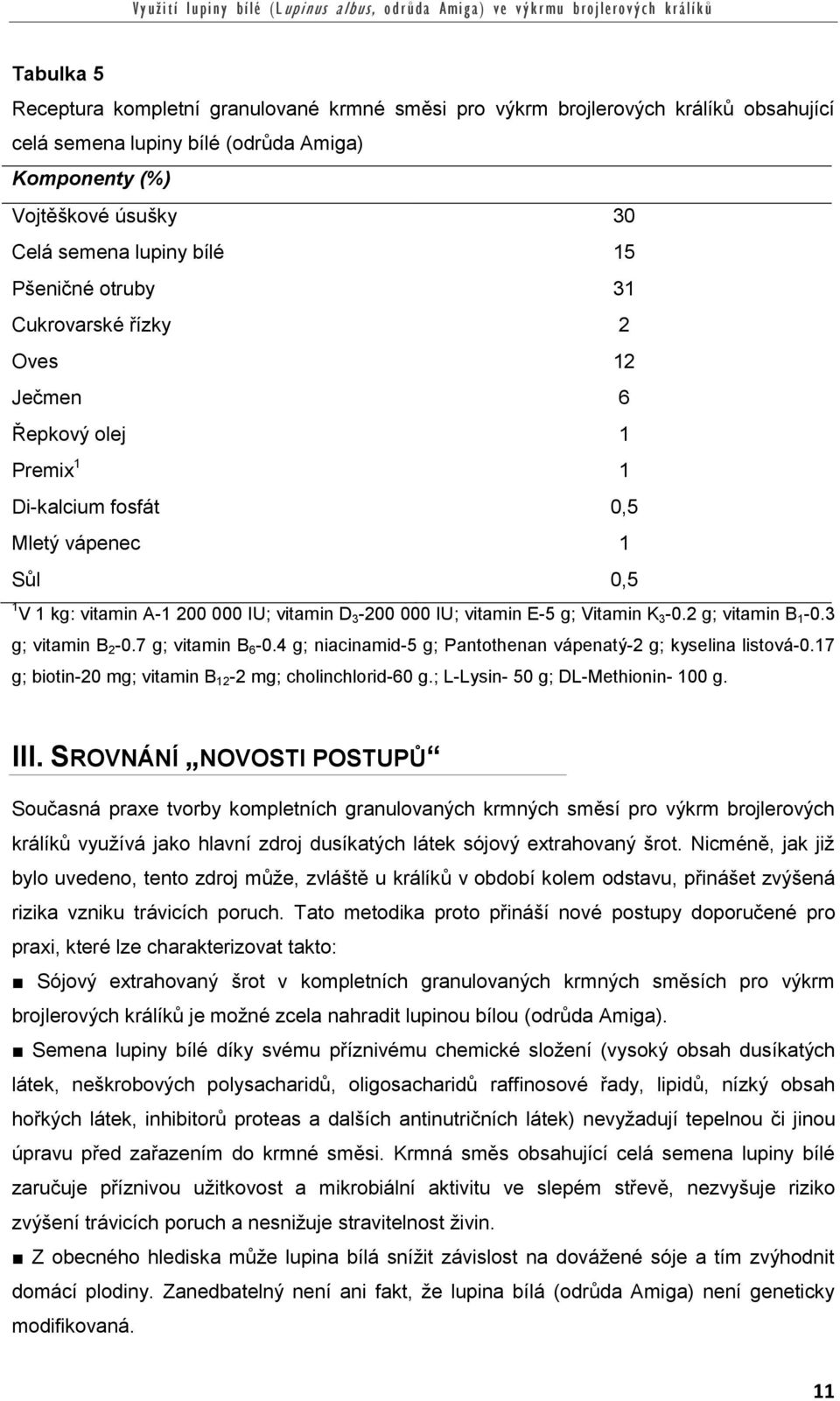 g; Vitamin K 3-0.2 g; vitamin B 1-0.3 g; vitamin B 2-0.7 g; vitamin B 6-0.4 g; niacinamid-5 g; Pantothenan vápenatý-2 g; kyselina listová-0.17 g; biotin-20 mg; vitamin B 12-2 mg; cholinchlorid-60 g.