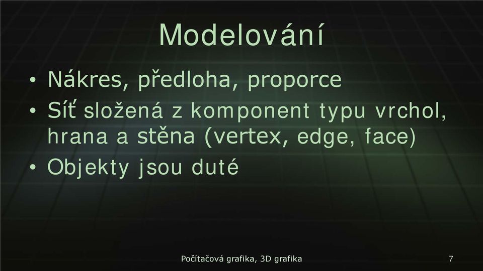 hrana a stěna (vertex, edge, face)