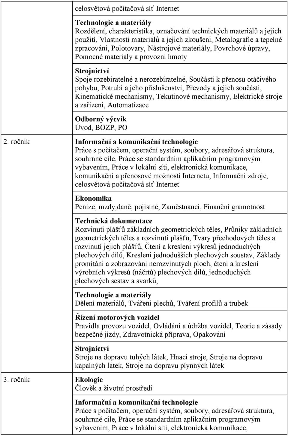 Převody a jejich součásti, Kinematické mechanismy, Tekutinové mechanismy, Elektrické stroje a zařízení, Automatizace Odborný výcvik Úvod, BOZP, PO 2.