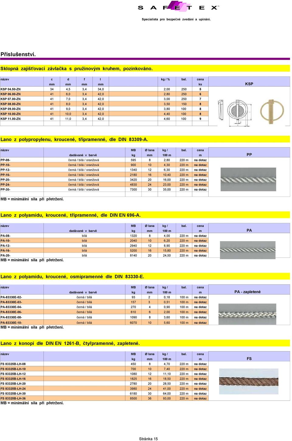 00-ZN 41 11,0 3,4 42,0 4,60 100 9 Lano z polypropylenu, kroucené, třípramenné, dle DIN 83309-A. název MB Ø lana kg / bal.