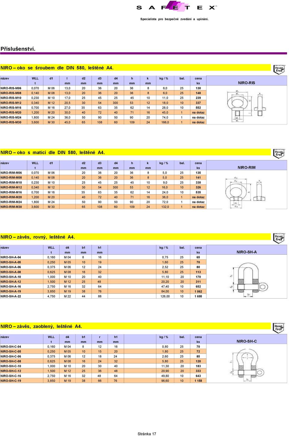 239 NIRO-RIS-M12 0,340 M 12 20,5 30 54 300 53 12 18,0 10 337 NIRO-RIS-M16 0,700 M 16 27,0 35 63 35 62 14 28,0 10 552 NIRO-RIS-M20 1,200 M 20 30,0 40 72 40 71 16 45,0 1 na dotaz NIRO-RIS-M24 1,800 M