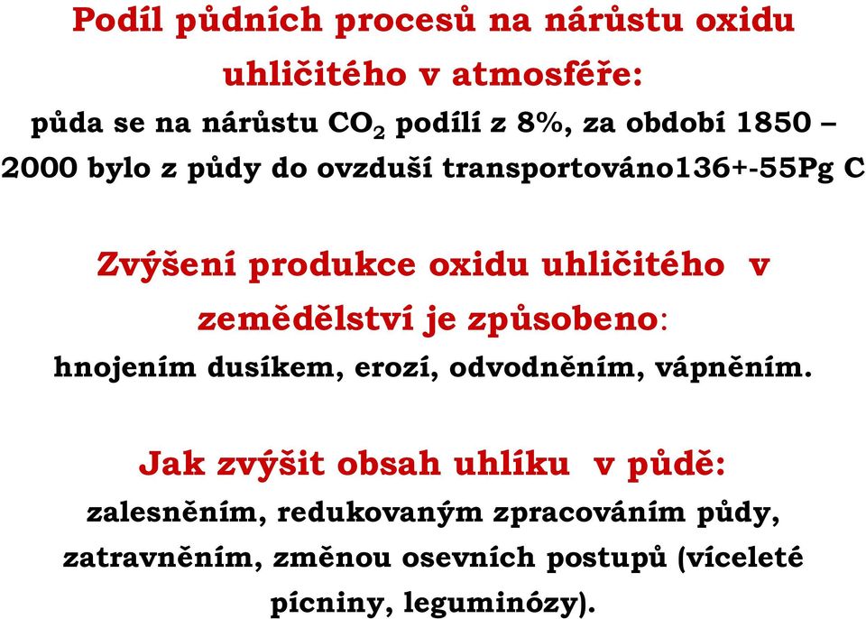 zemědělství je způsobeno: hnojením dusíkem, erozí, odvodněním, vápněním.