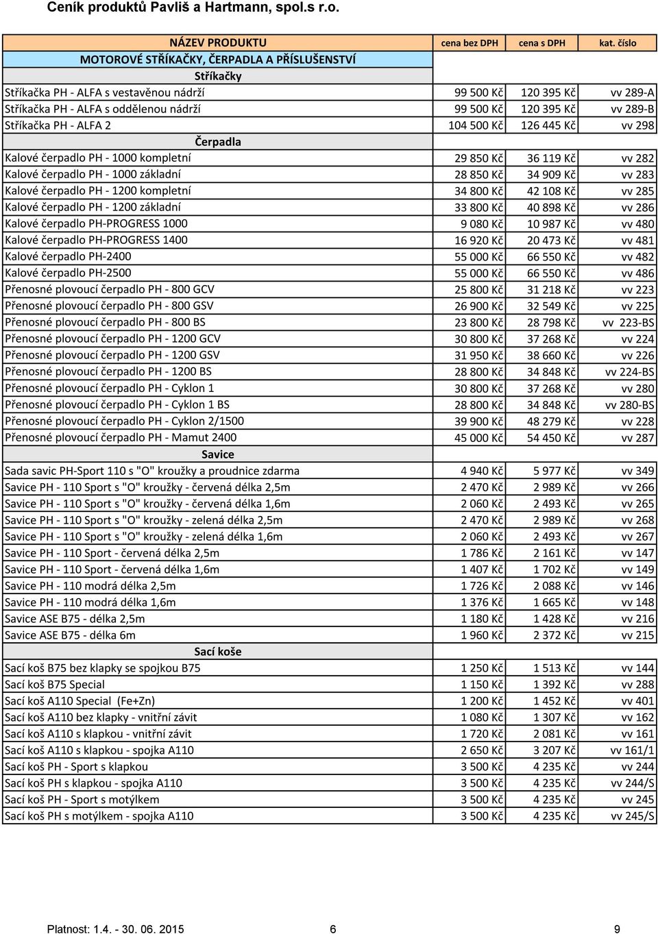 čerpadlo PH - 1200 kompletní 34 800 Kč 42 108 Kč vv 285 Kalové čerpadlo PH - 1200 základní 33 800 Kč 40 898 Kč vv 286 Kalové čerpadlo PH-PROGRESS 1000 9 080 Kč 10 987 Kč vv 480 Kalové čerpadlo