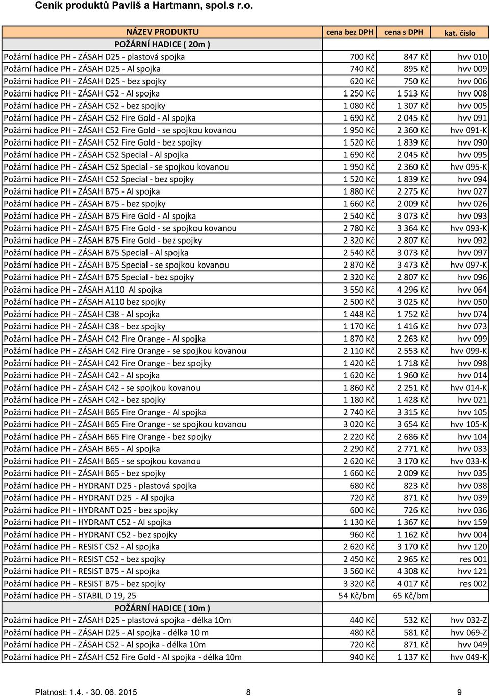 bez spojky Požární hadice PH - ZÁSAH C52 Special - Al spojka Požární hadice PH - ZÁSAH C52 Special - se spojkou kovanou Požární hadice PH - ZÁSAH C52 Special - bez spojky Požární hadice PH - ZÁSAH