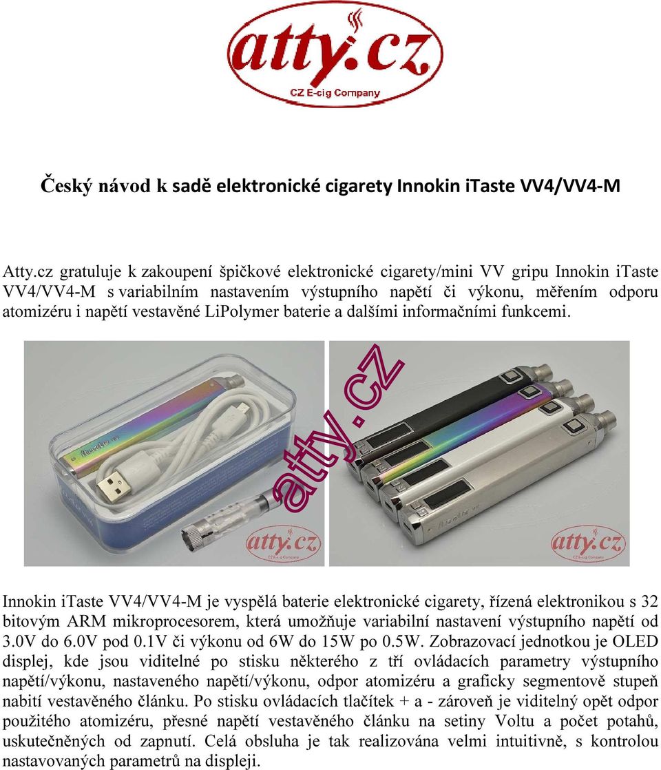 Český návod k sadě elektronické cigarety Innokin itaste VV4/VV4-M - PDF  Stažení zdarma