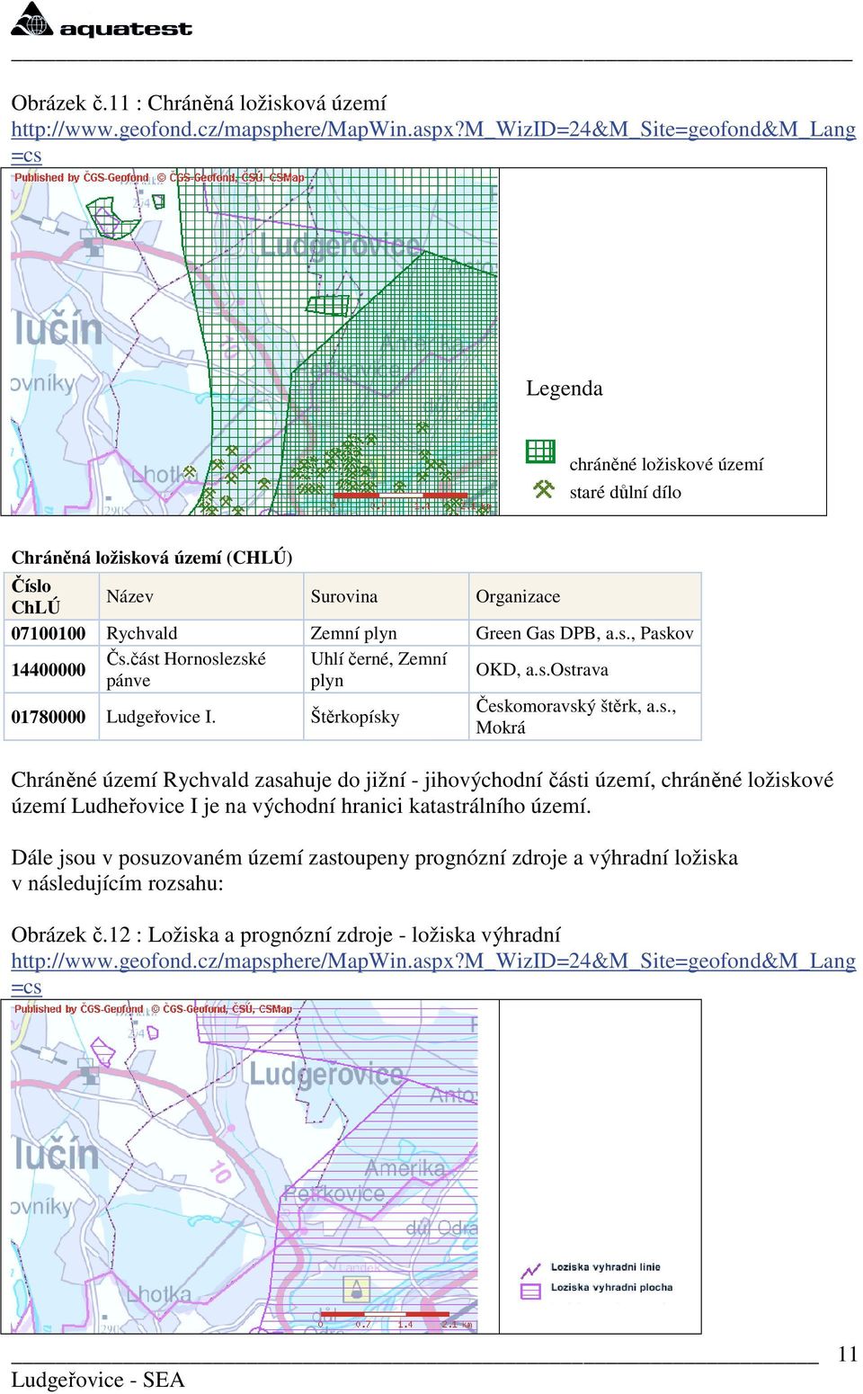 a.s., Paskov 14400000 Čs.část Hornoslezské Uhlí černé, Zemní pánve plyn OKD, a.s.ostrava 01780000 Ludgeřovice I. Štěrkopísky Českomoravský štěrk, a.s., Mokrá Chráněné území Rychvald zasahuje do jižní - jihovýchodní části území, chráněné ložiskové území Ludheřovice I je na východní hranici katastrálního území.