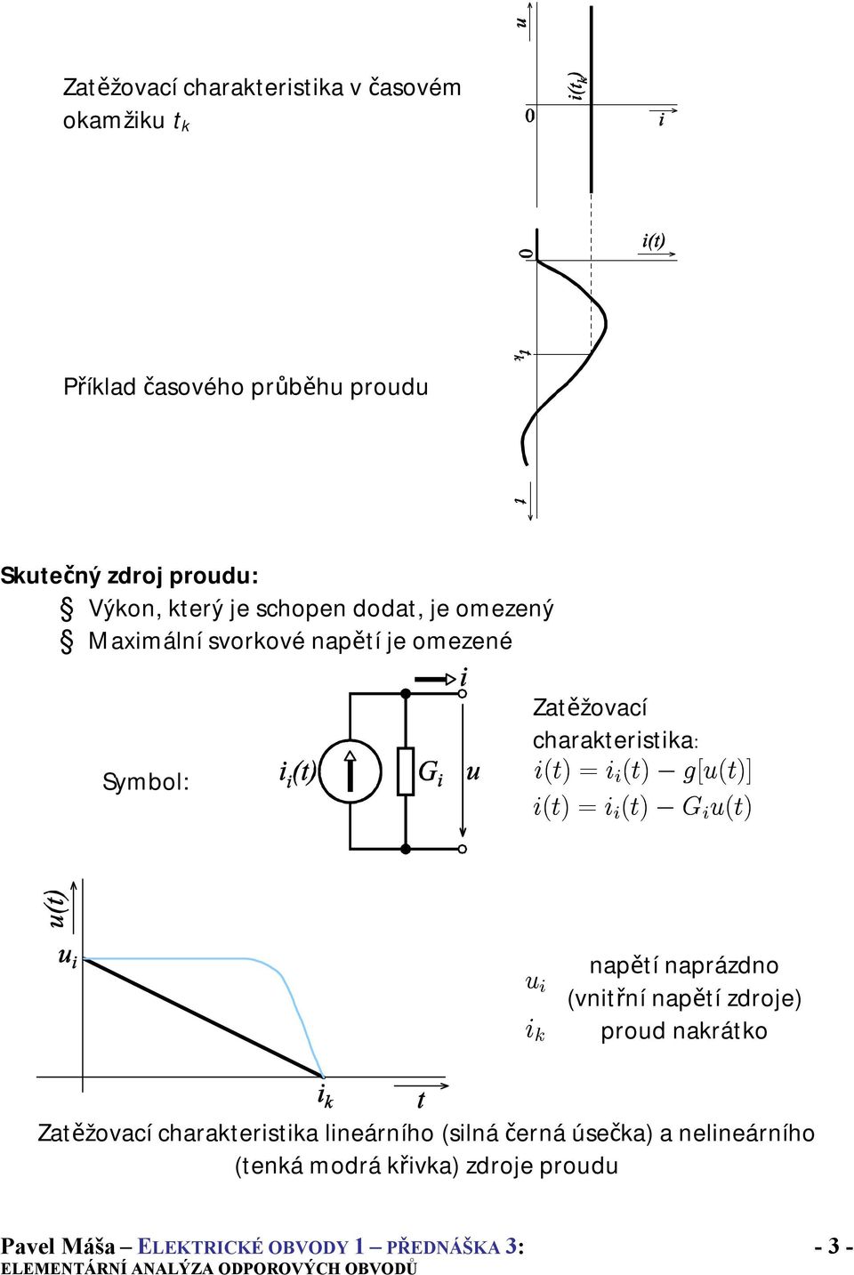 charakteristika: i(t) =i i (t) g[u(t)] i(t) =i i (t) G i u(t) u i i k napětí naprázdno (vnitřní napětí zdroje)