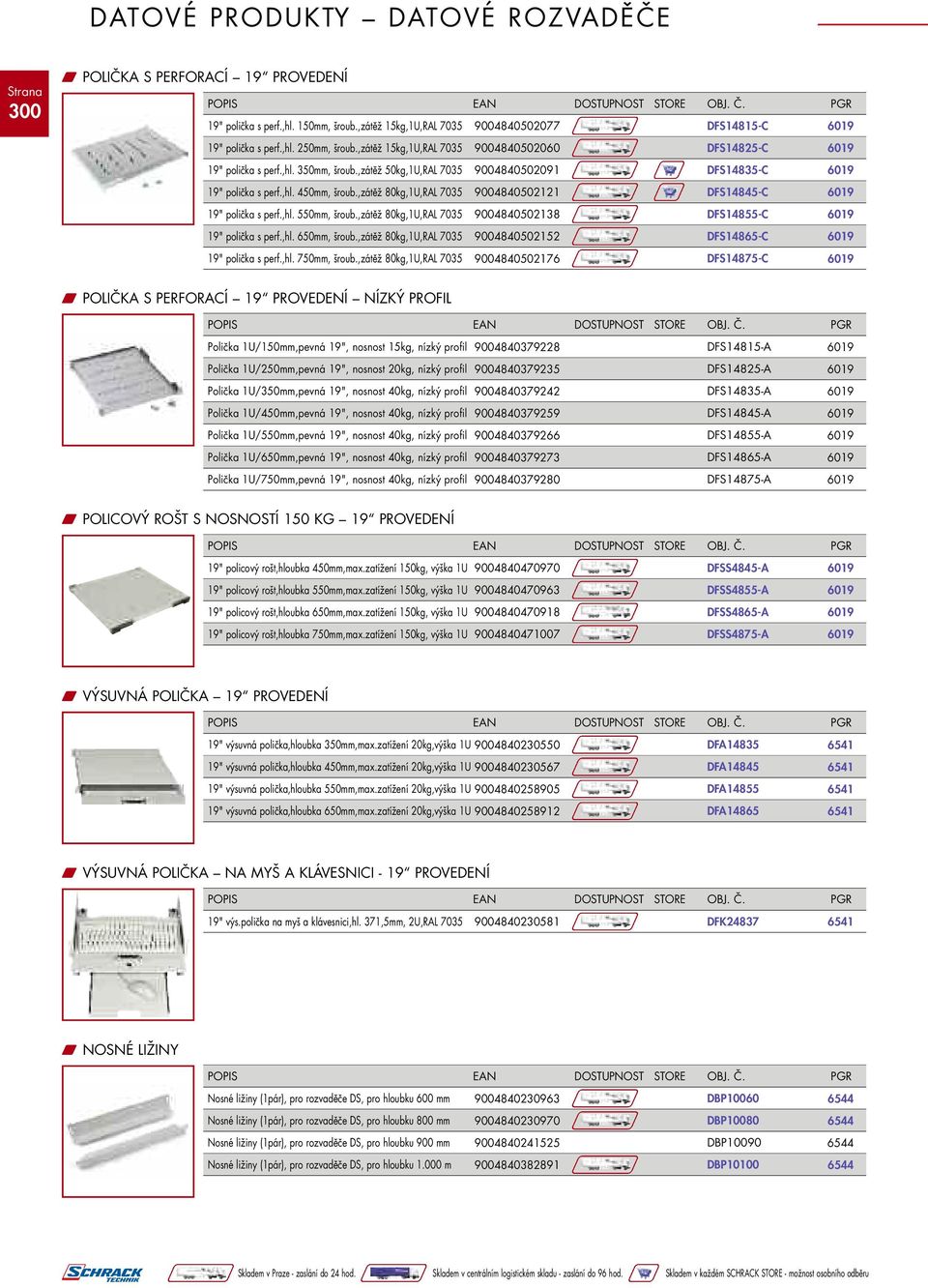 ,zátěž 80kg,1U,RAL 7035 9004840502121 DFS14845-C 19" polička s perf.,hl. 550mm, šroub.,zátěž 80kg,1U,RAL 7035 9004840502138 DFS14855-C 19" polička s perf.,hl. 650mm, šroub.