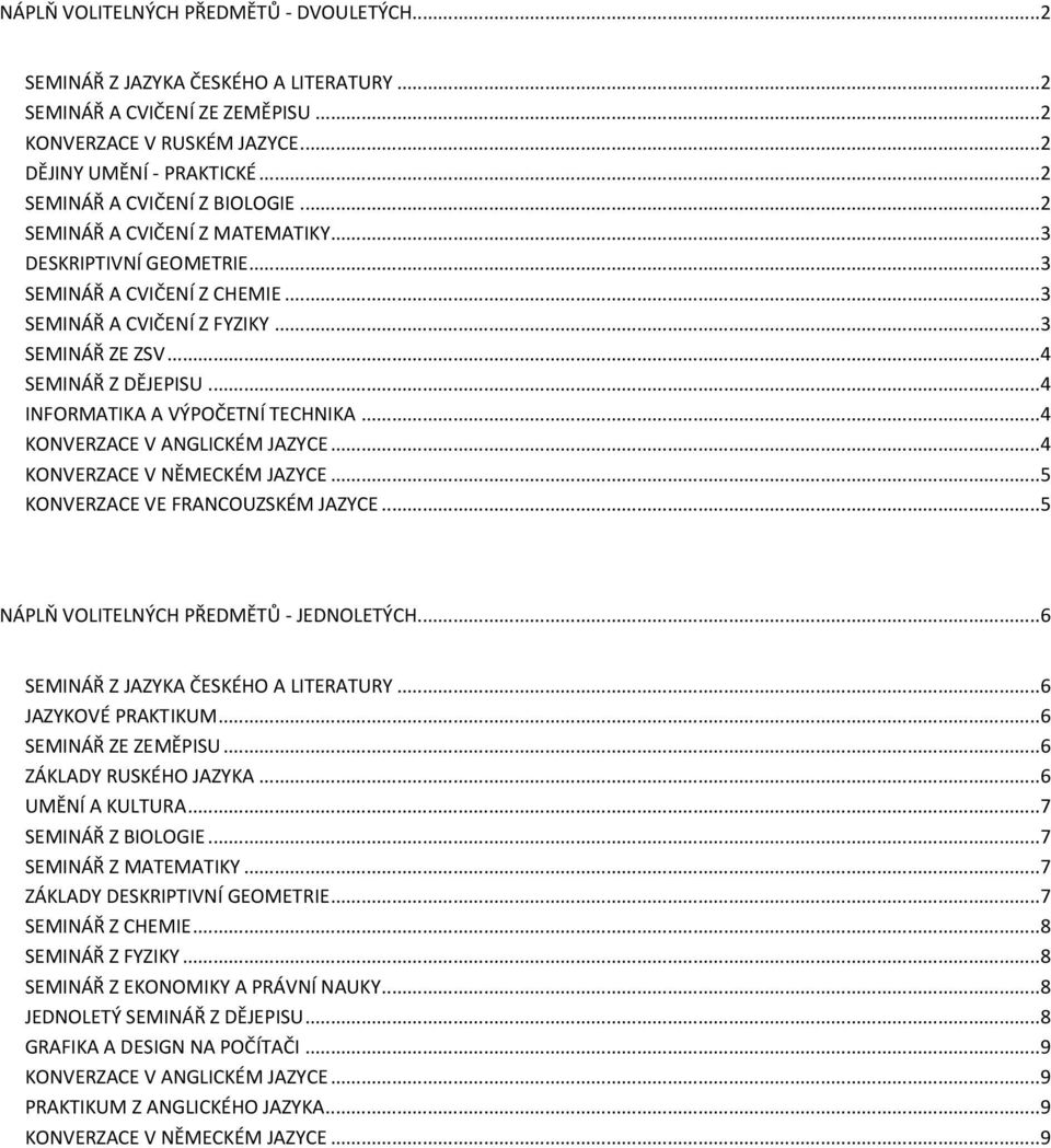 .. 4 SEMINÁŘ Z DĚJEPISU... 4 INFORMATIKA A VÝPOČETNÍ TECHNIKA... 4 KONVERZACE V ANGLICKÉM JAZYCE... 4 KONVERZACE V NĚMECKÉM JAZYCE... 5 KONVERZACE VE FRANCOUZSKÉM JAZYCE.