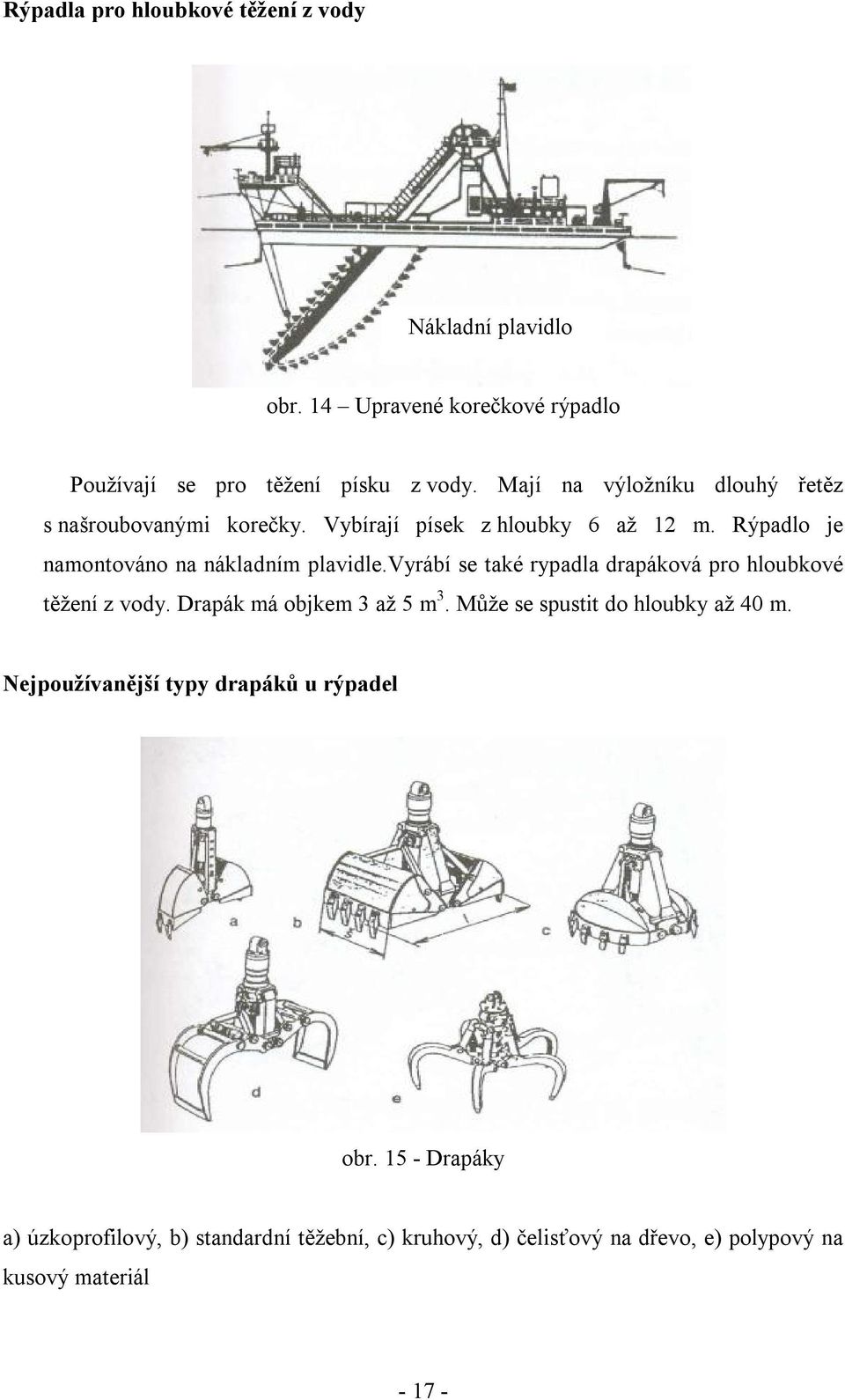 vyrábí se také rypadla drapáková pro hloubkové těžení z vody. Drapák má objkem 3 až 5 m 3. Může se spustit do hloubky až 40 m.