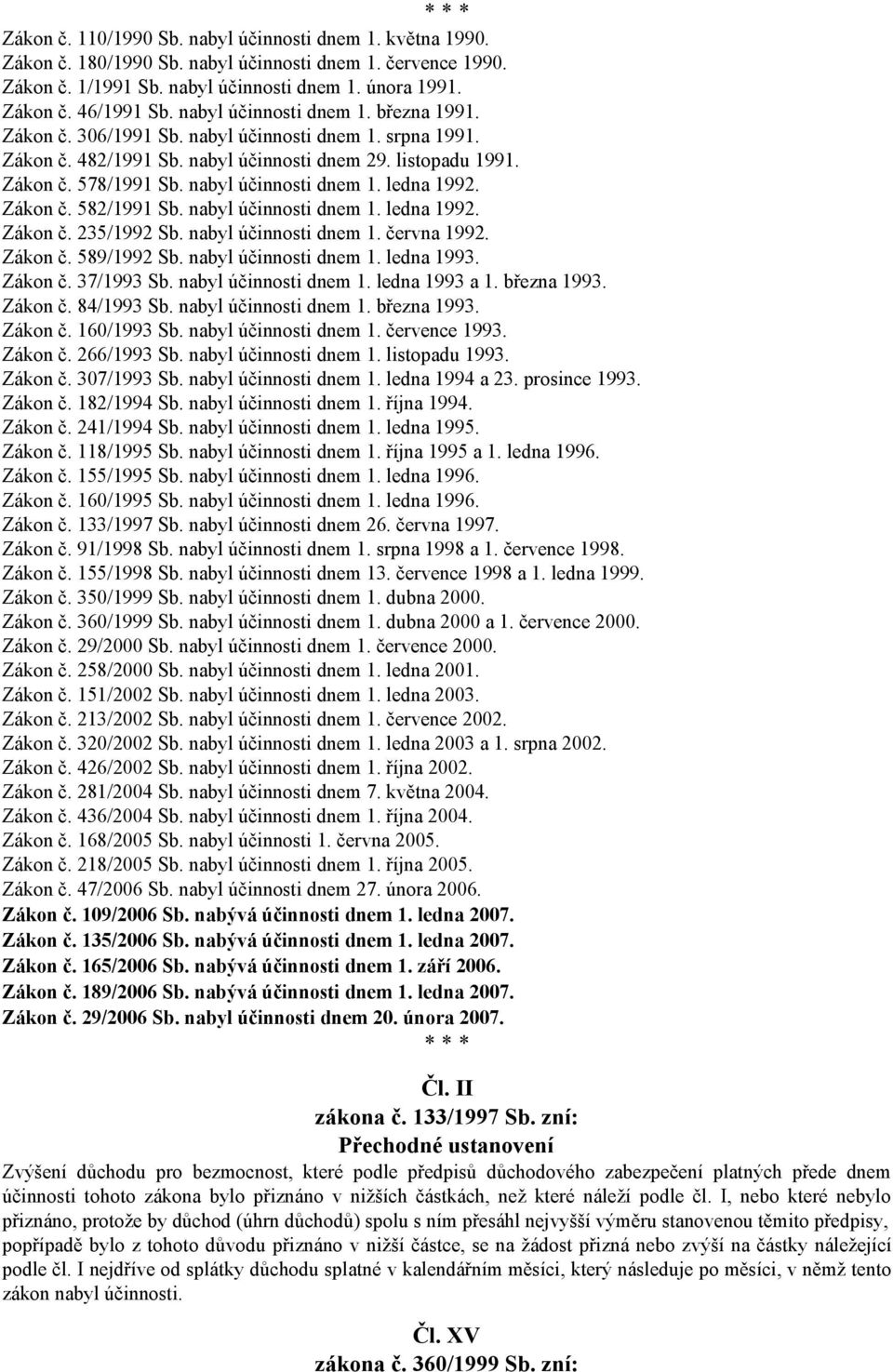 nabyl účinnosti dnem 1. ledna 1992. Zákon č. 582/1991 Sb. nabyl účinnosti dnem 1. ledna 1992. Zákon č. 235/1992 Sb. nabyl účinnosti dnem 1. června 1992. Zákon č. 589/1992 Sb. nabyl účinnosti dnem 1. ledna 1993.