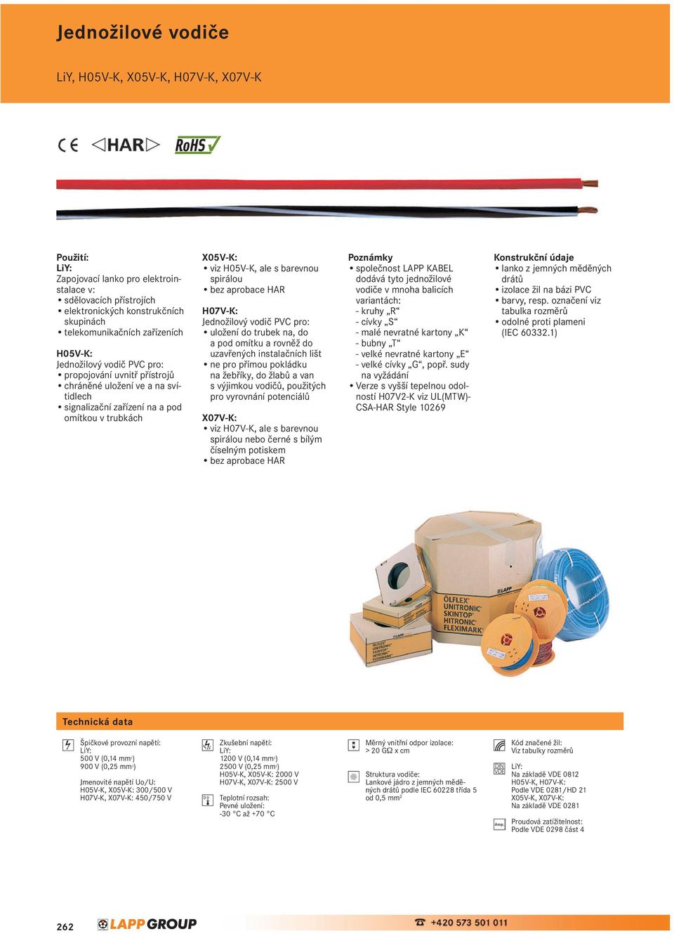 přístrojů chráněné uložení ve a na svítidlech signalizační zařízení na a pod omítkou v trubkách X05V-K: viz H05V-K, ale s barevnou spirálou bez aprobace HAR H07V-K: Jednožilový vodič PVC pro: uložení