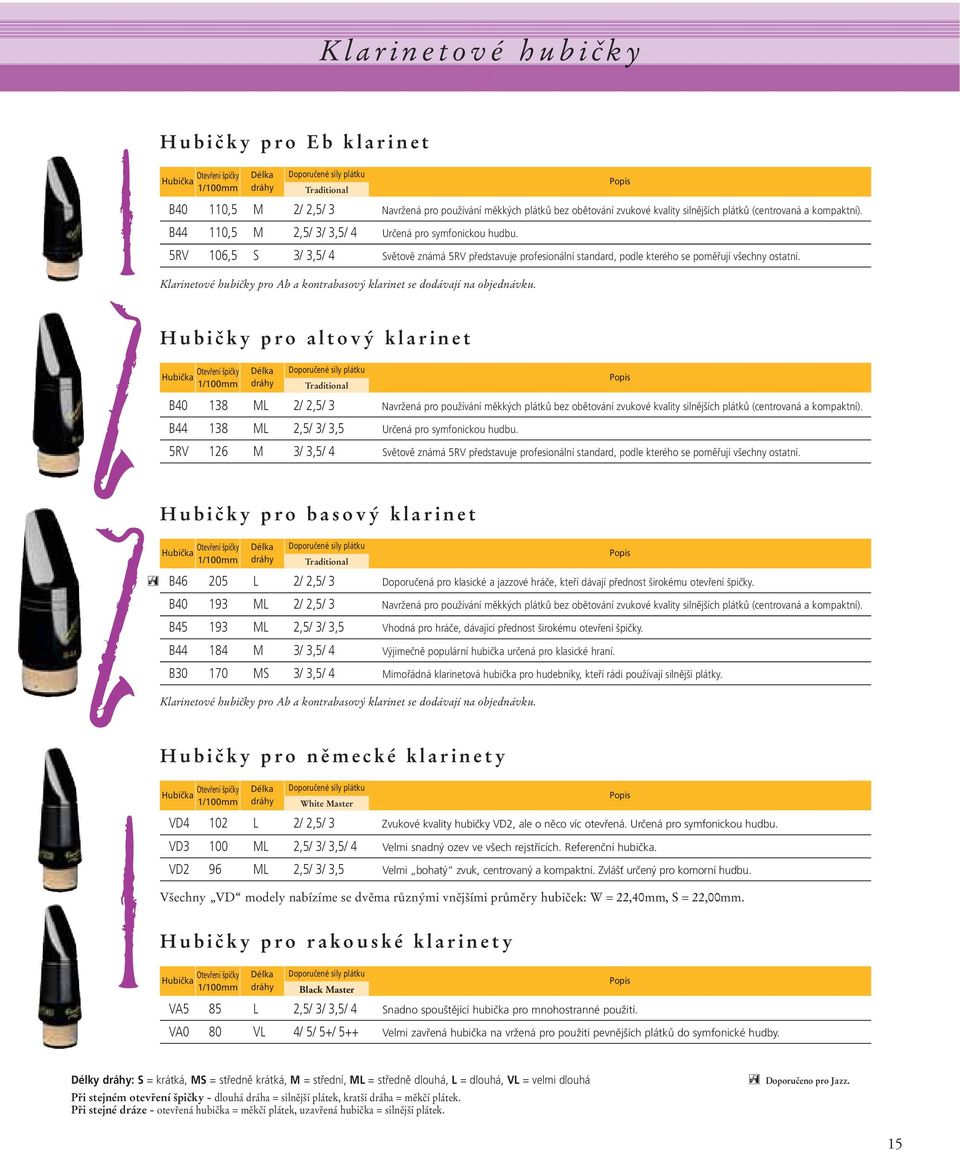 5RV 106,5 S 3/ 3,5/ 4 Světově známá 5RV představuje profesionální standard, podle kterého se poměřují všechny ostatní. Klarinetové hubičky pro Ab a kontrabasový klarinet se dodávají na objednávku.