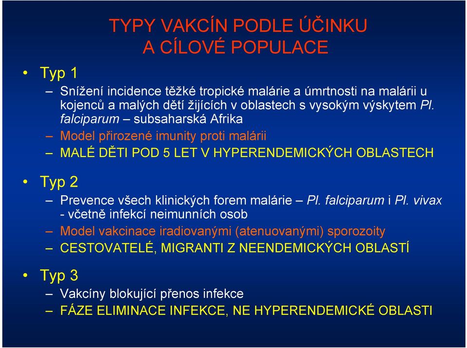 falciparum subsaharská Afrika Model přirozené imunity proti malárii MALÉ DĚTI POD 5 LET V HYPERENDEMICKÝCH OBLASTECH Typ 2 Prevence všech