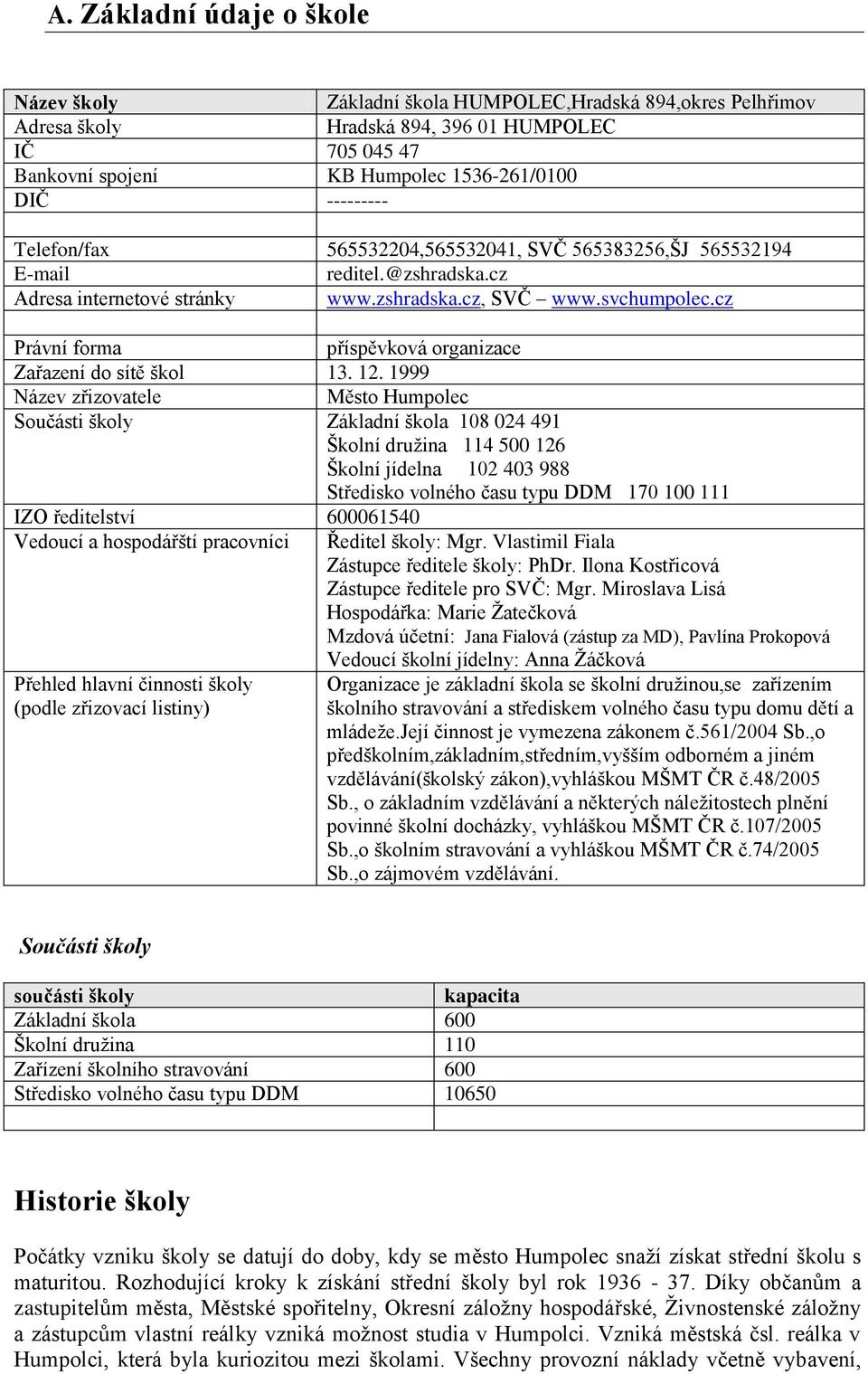 cz Právní forma příspěvková organizace Zařazení do sítě škol 13. 12.