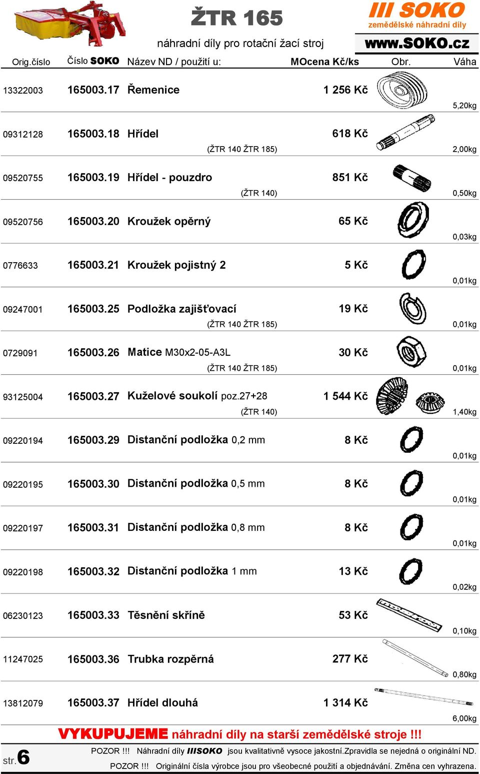 27+28 09220194 165003.29 Distanční podložka 0,2 mm 09220195 165003.30 Distanční podložka 0,5 mm 09220197 165003.31 Distanční podložka 0,8 mm 09220198 165003.