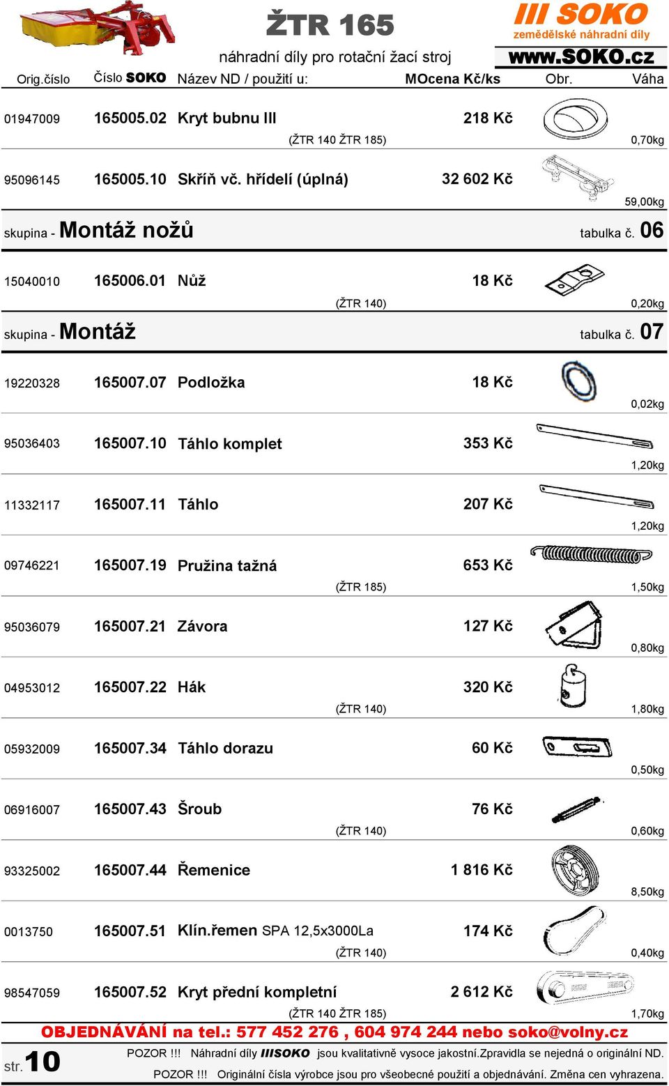 21 Závora 04953012 165007.22 Hák 05932009 165007.34 Táhlo dorazu 06916007 165007.43 Šroub 93325002 165007.