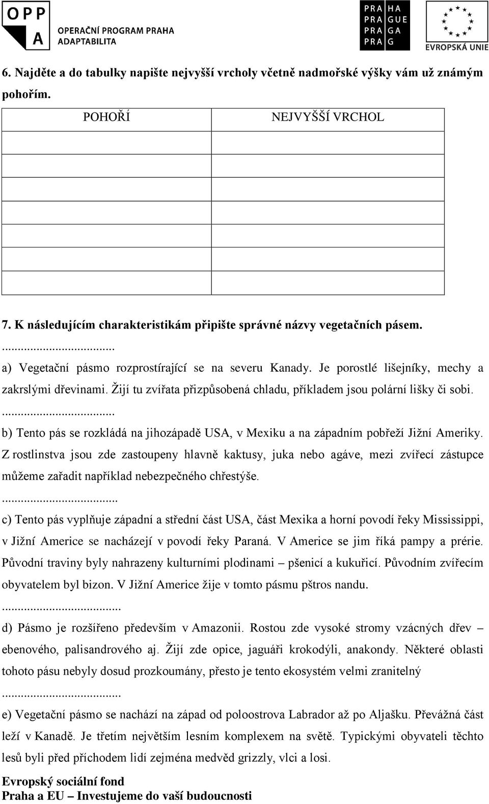 ... b) Tento pás se rozkládá na jihozápadě USA, v Mexiku a na západním pobřeží Jižní Ameriky.