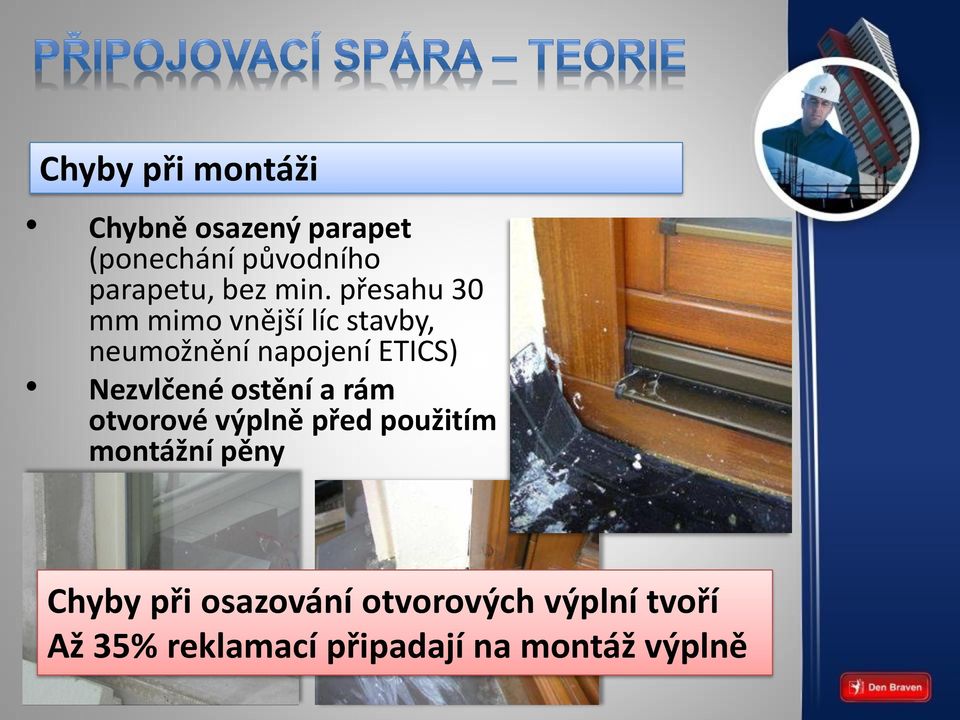 přesahu 30 mm mimo vnější líc stavby, neumožnění napojení ETICS) Nezvlčené