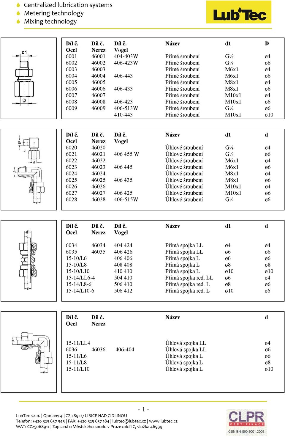 Název d1 D 6001 46001 404-403W Přímé šroubení G⅛ ø4 6002 46002 406-423W Přímé šroubení G⅛ ø6 6003 46003 Přímé šroubení M6x1 ø4 6004 46004 406-443 Přímé šroubení M6x1 ø6 6005 46005 Přímé šroubení M8x1