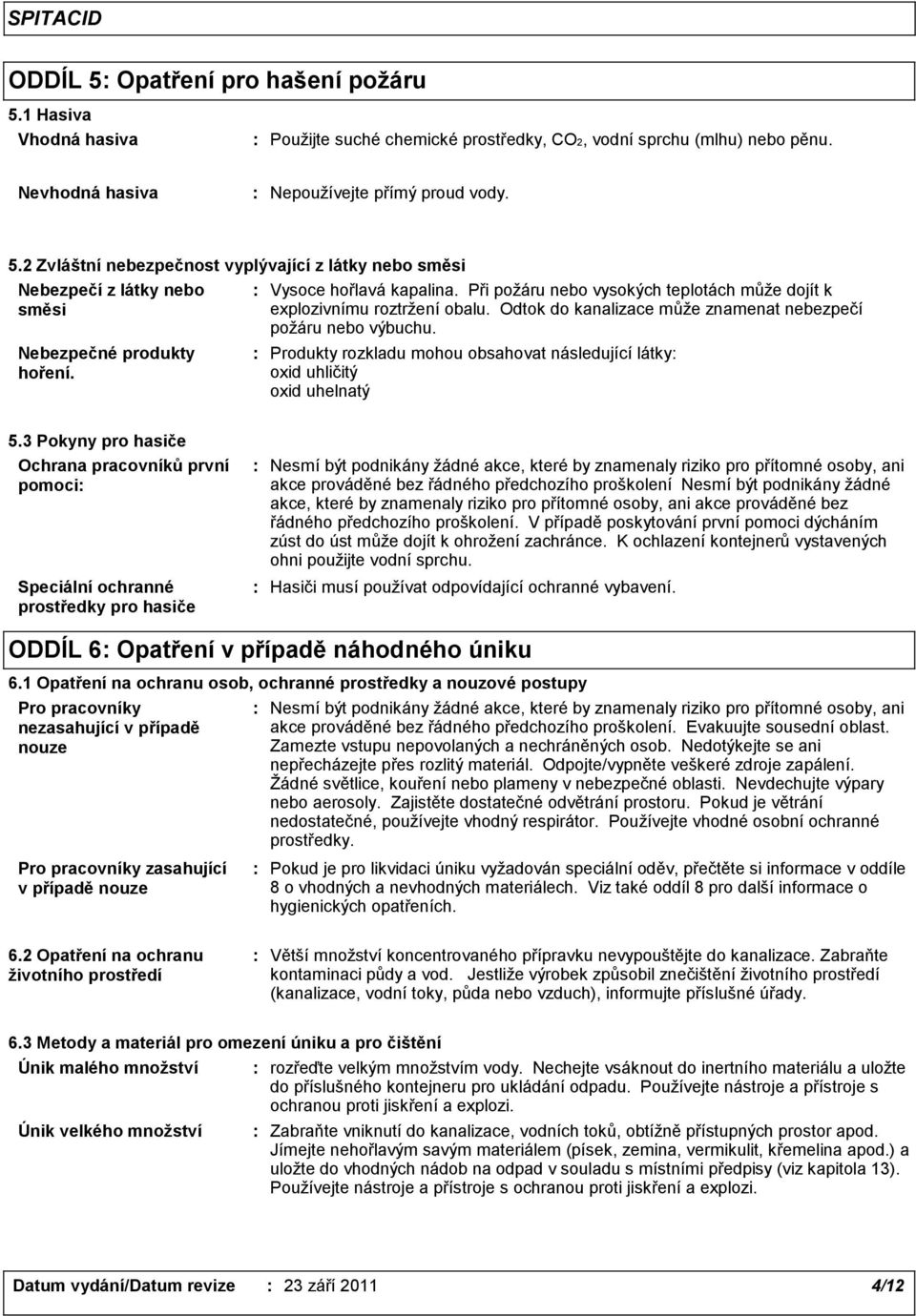 Produkty rozkladu mohou obsahovat následující látky oxid uhličitý oxid uhelnatý 5.