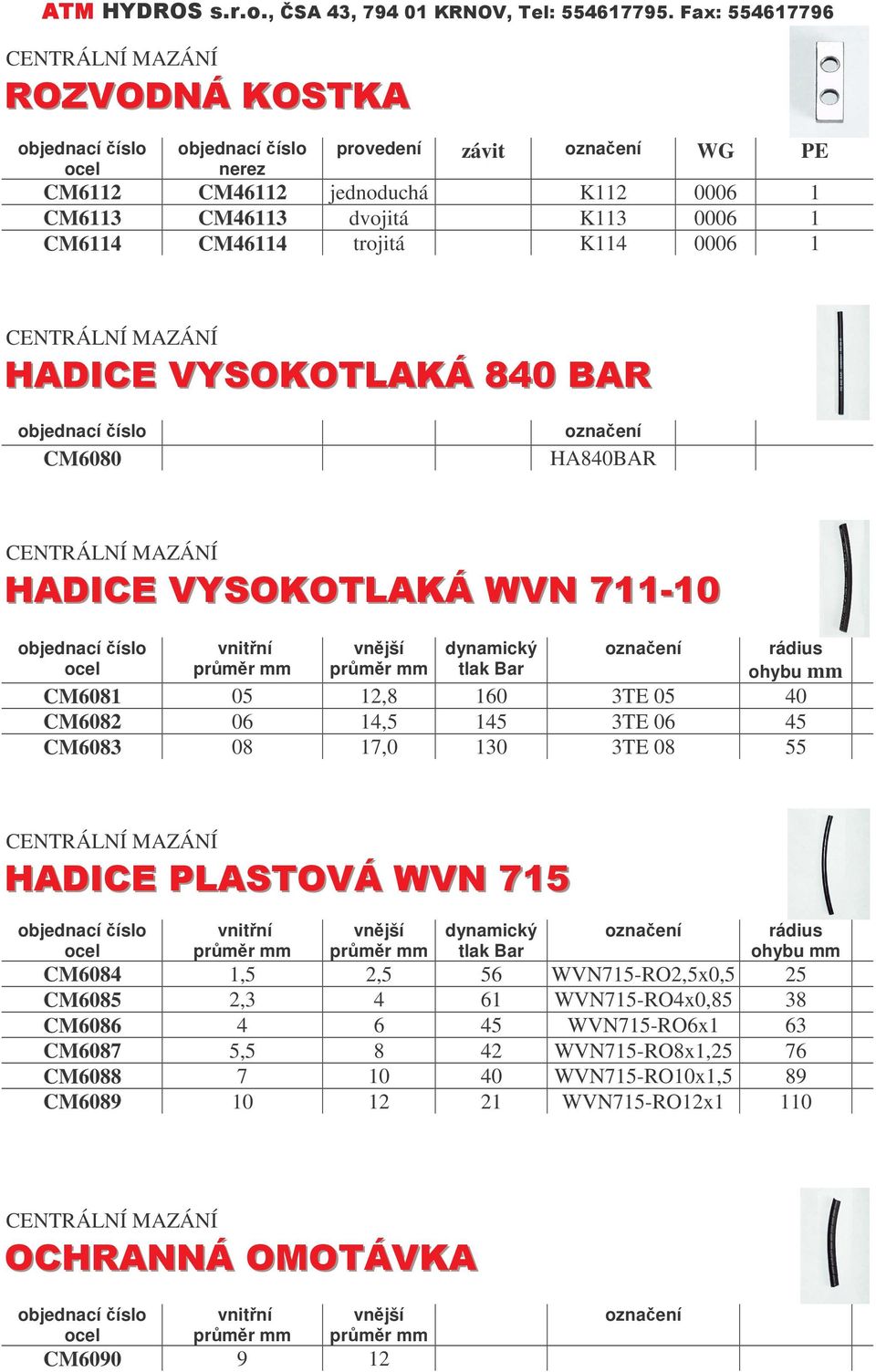 0 55 0/)"+,6 vnitní prmr mm vnjší prmr mm dynamický tlak Bar oznaení rádius ohybu mm CM604 1,5 2,5 56 WVN715-RO2,5x0,5 25 CM605 2,3 4 61 WVN715-RO4x0,5 3 CM606 4 6