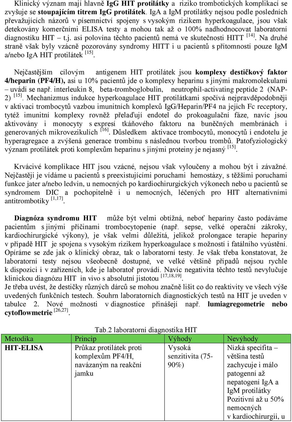 nadhodnocovat laboratorní diagnostiku HIT t.j. asi polovina těchto pacientů nemá ve skutečnosti HITT [14].