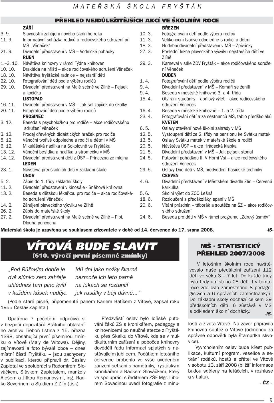 10. Divadelní představení na Malé scéně ve Zlíně Pejsek a kočička LISTOPAD 16. 11. Divadelní představení v MŠ Jak šel zajíček do školky 20. 11. Fotografování dětí podle výběru rodičů PROSINEC 3. 12.