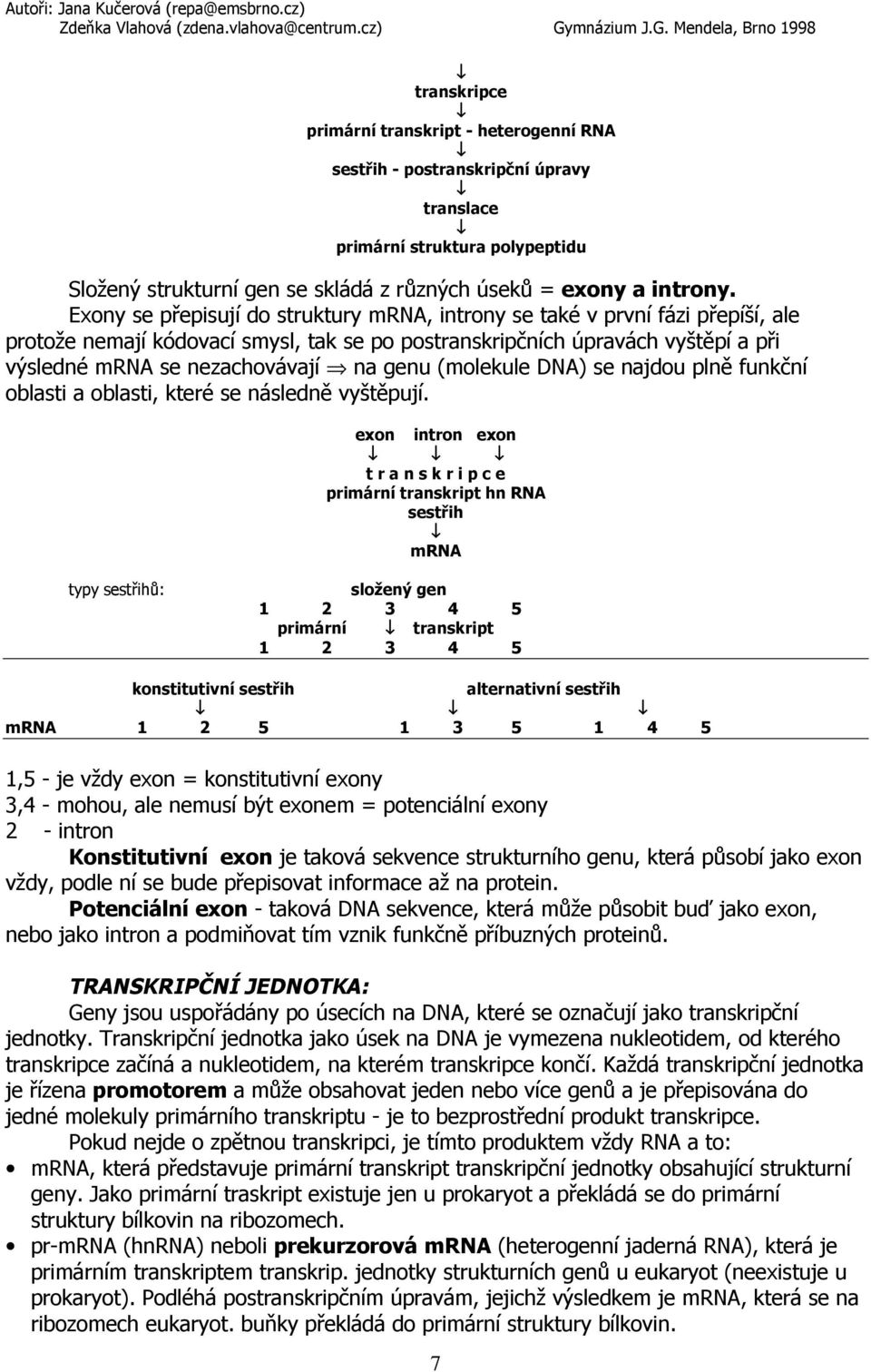 genu (molekule DNA) se najdou plně funkční oblasti a oblasti, které se následně vyštěpují.