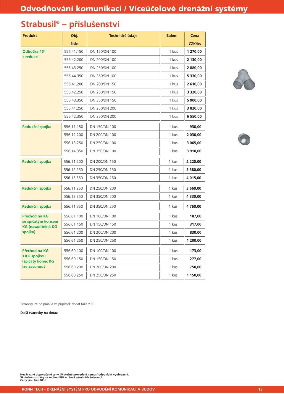 42.350 DN 350/DN 200 1 kus 6 550,00 Redukční spojka 556.11.150 DN 150/DN 100 1 kus 930,00 556.12.200 DN 200/DN 100 1 kus 2 030,00 556.13.250 DN 250/DN 100 1 kus 3 065,00 556.14.